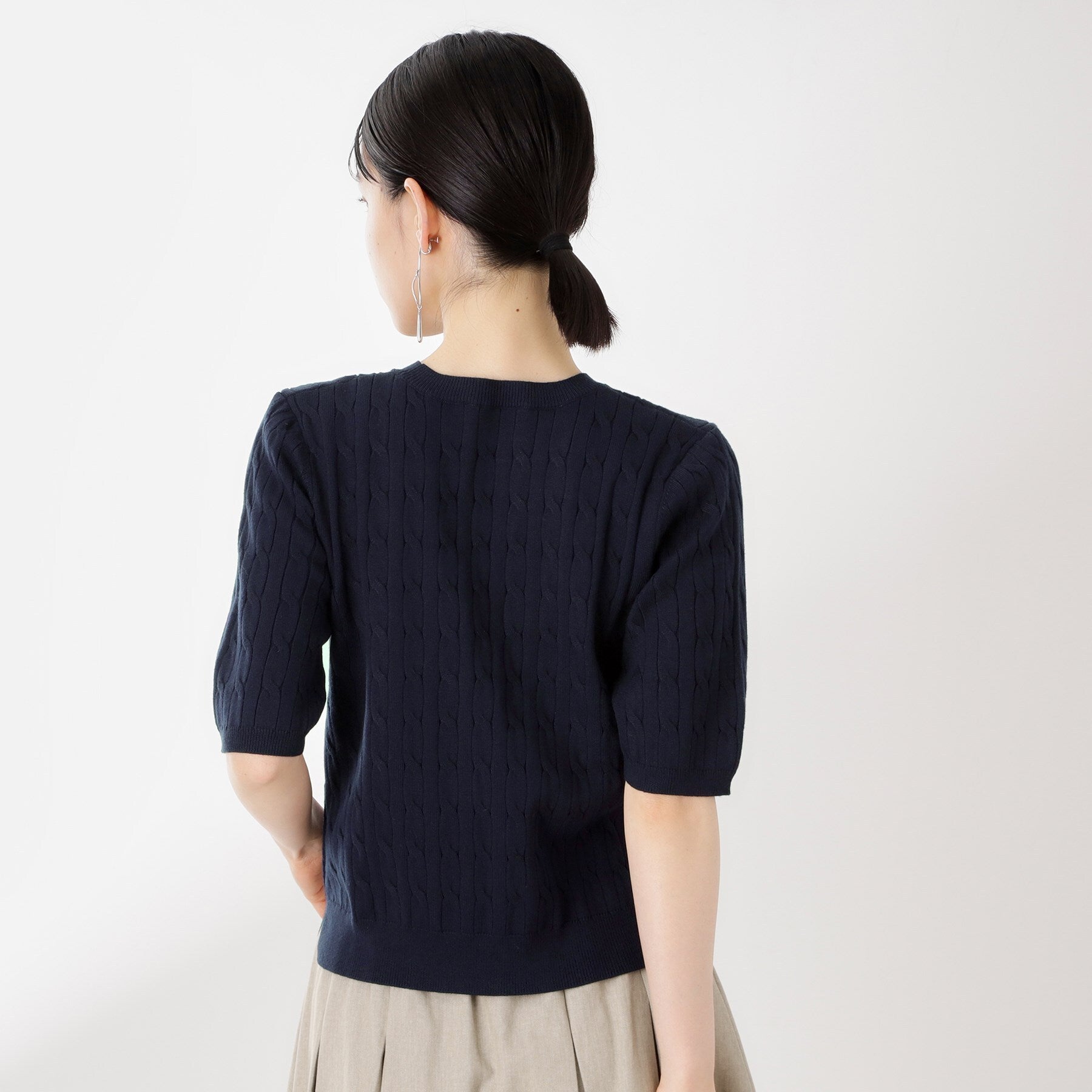 ザ ショップ ティーケー  (ウィメン) THE SHOP TK(Women) 刺繍入りケーブルニット半袖 （ネイビー(094)） ネイビー(094)