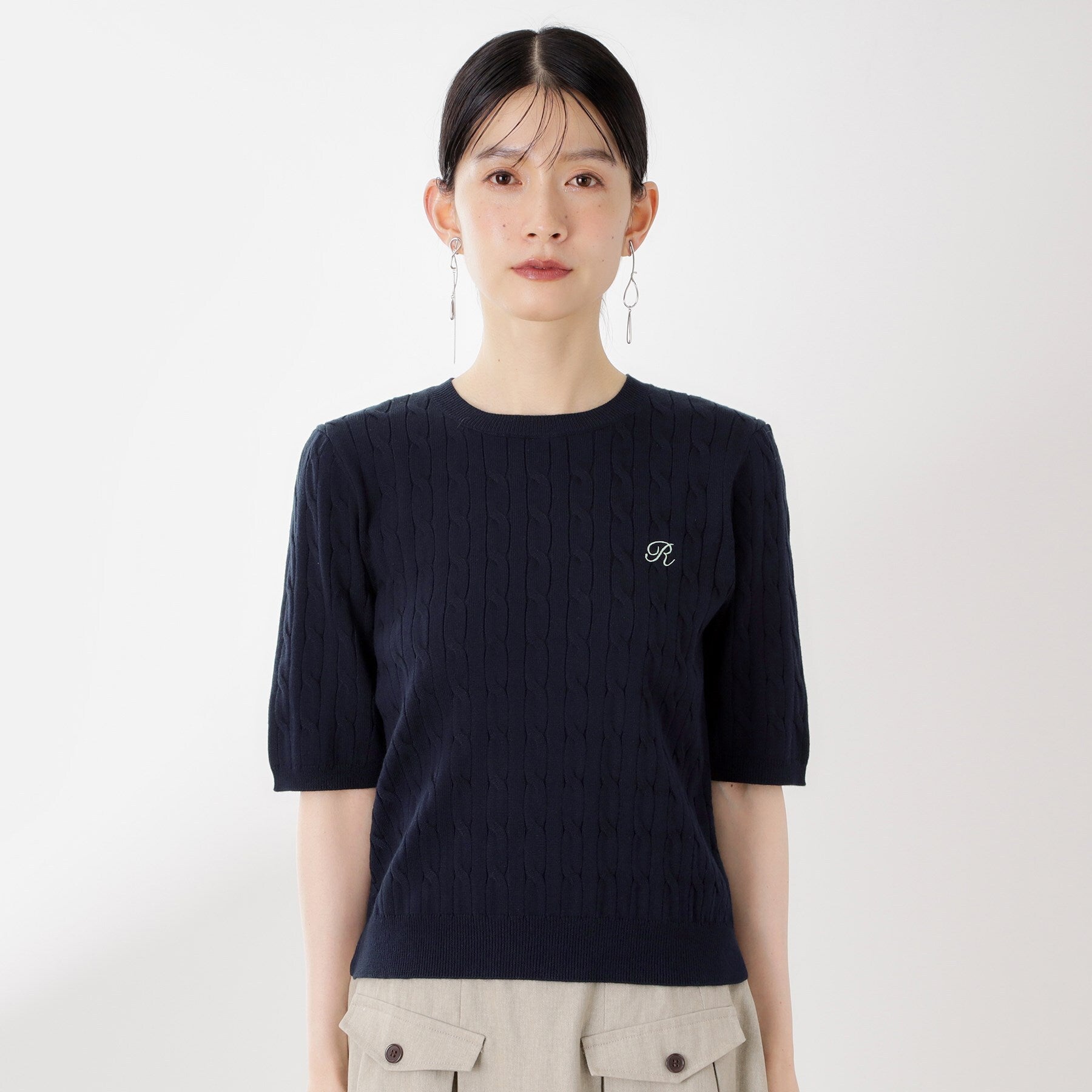 ザ ショップ ティーケー  (ウィメン) THE SHOP TK(Women) 刺繍入りケーブルニット半袖 （ネイビー(094)） ネイビー(094)