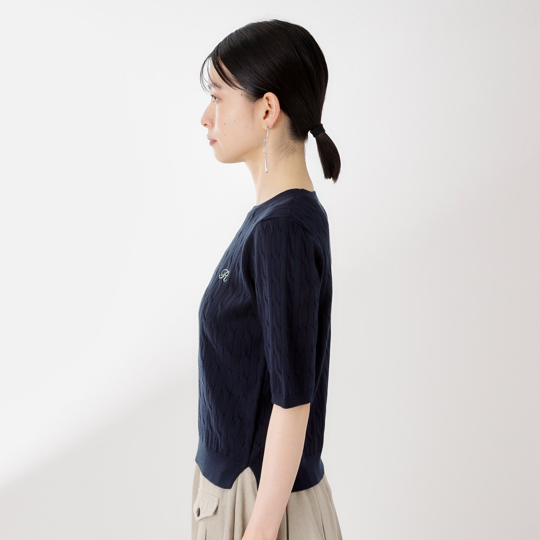 ザ ショップ ティーケー  (ウィメン) THE SHOP TK(Women) 刺繍入りケーブルニット半袖 （ネイビー(094)） ネイビー(094)