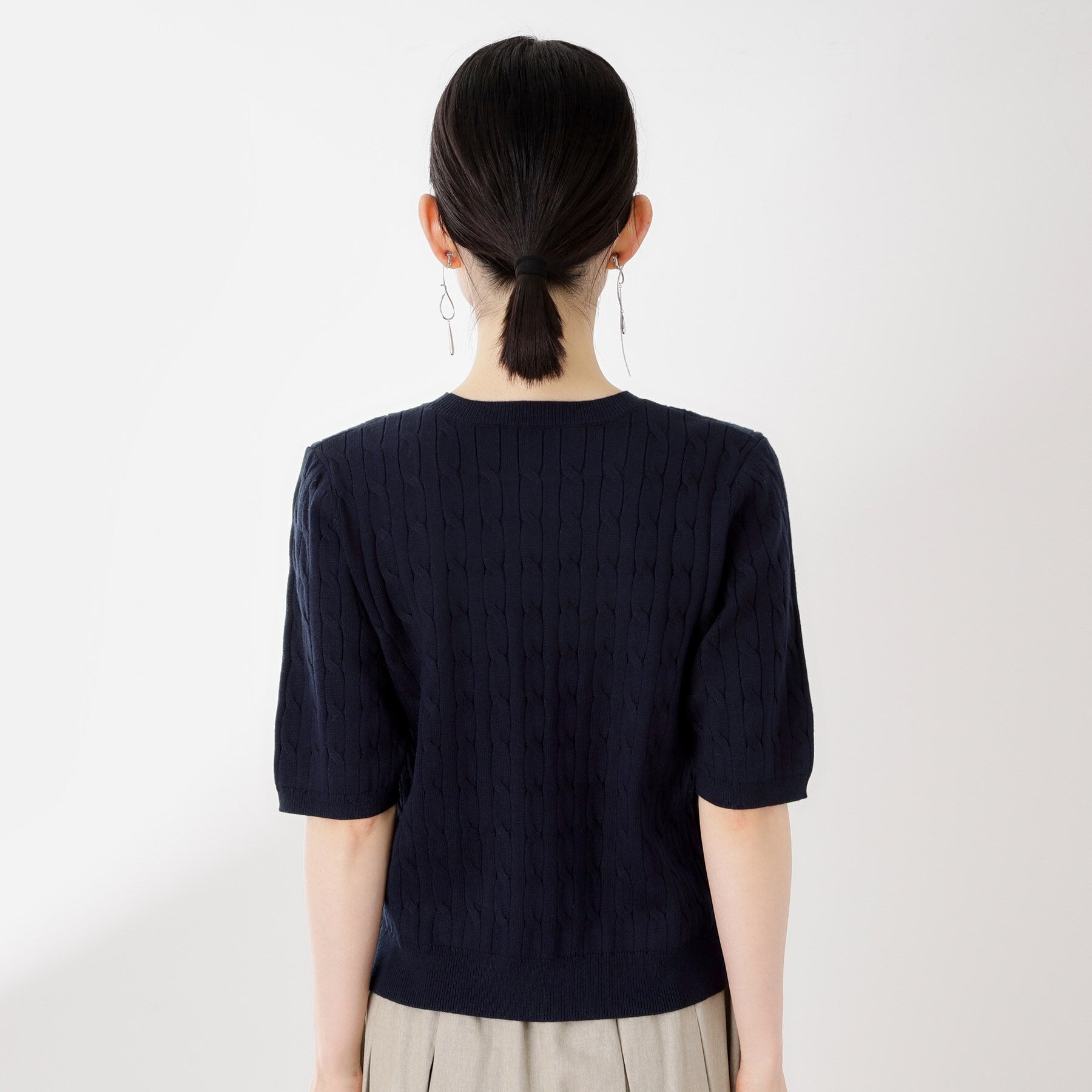 ザ ショップ ティーケー  (ウィメン) THE SHOP TK(Women) 刺繍入りケーブルニット半袖 （ネイビー(094)） ネイビー(094)