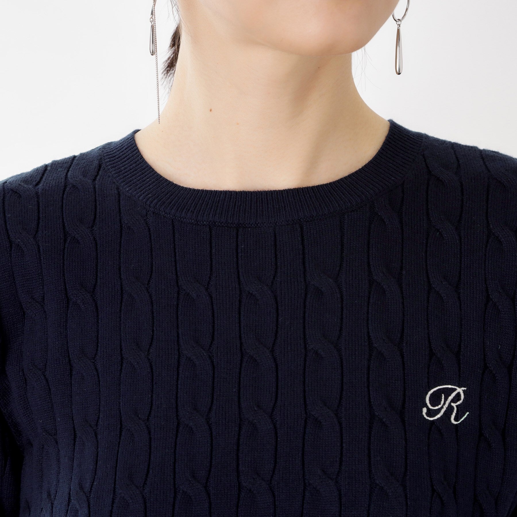 ザ ショップ ティーケー  (ウィメン) THE SHOP TK(Women) 刺繍入りケーブルニット半袖 （ネイビー(094)） ネイビー(094)