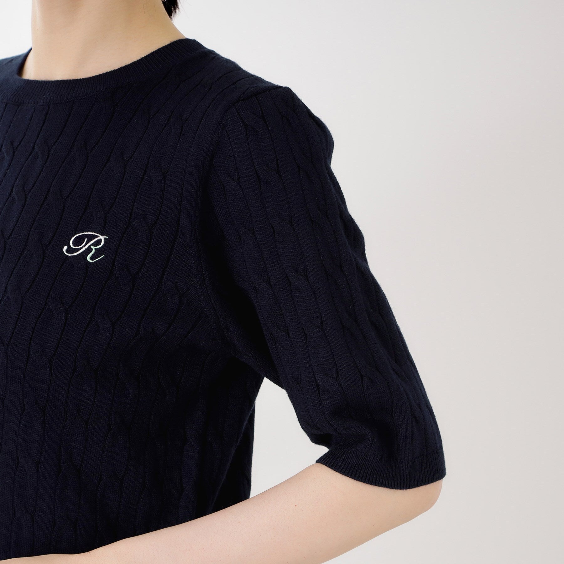 ザ ショップ ティーケー  (ウィメン) THE SHOP TK(Women) 刺繍入りケーブルニット半袖 （ネイビー(094)） ネイビー(094)
