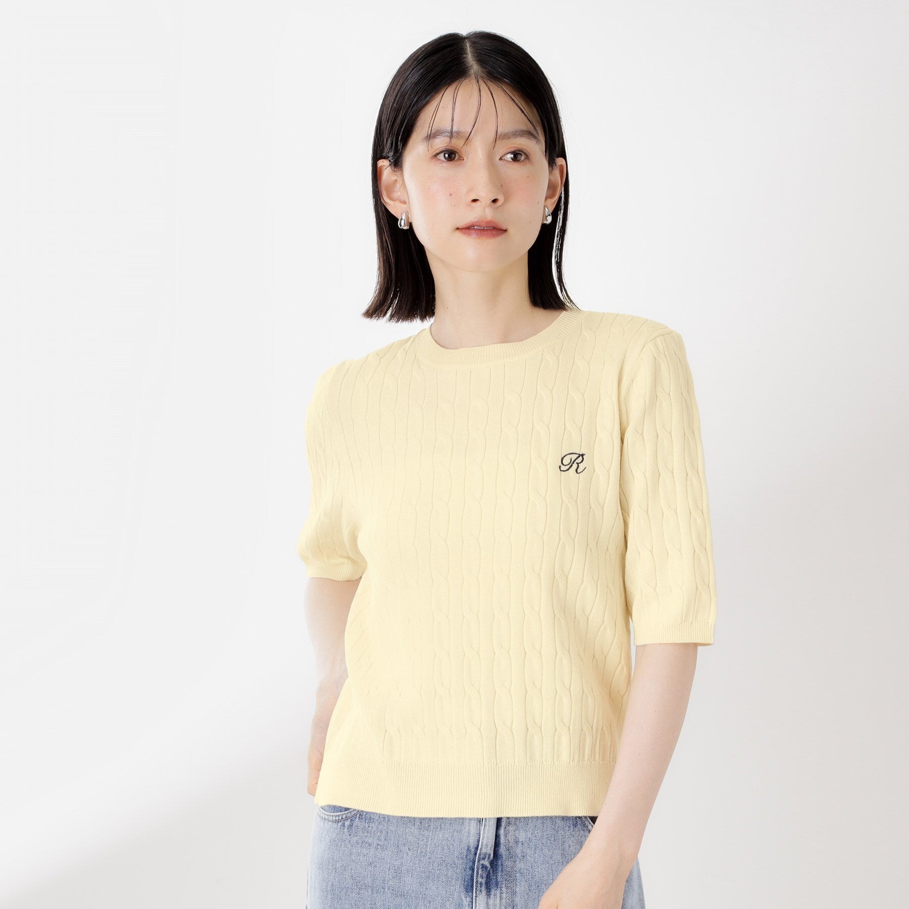 ザ ショップ ティーケー  (ウィメン) THE SHOP TK(Women) 刺繍入りケーブルニット半袖 （アイボリー(004)） アイボリー(004)