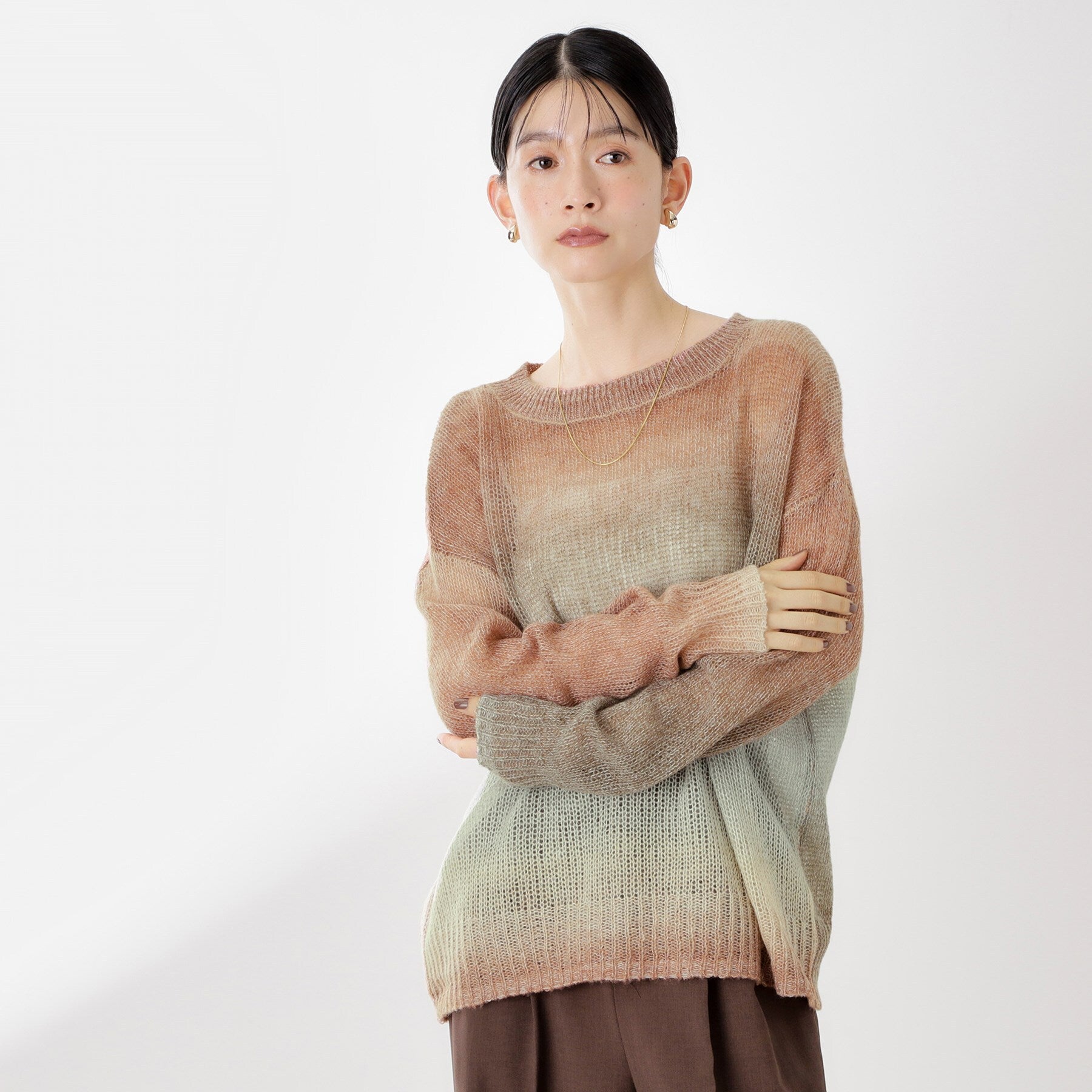 ザ ショップ ティーケー  (ウィメン) THE SHOP TK(Women) スペースダイ透かし編みニット （オレンジ(067)） オレンジ(067)