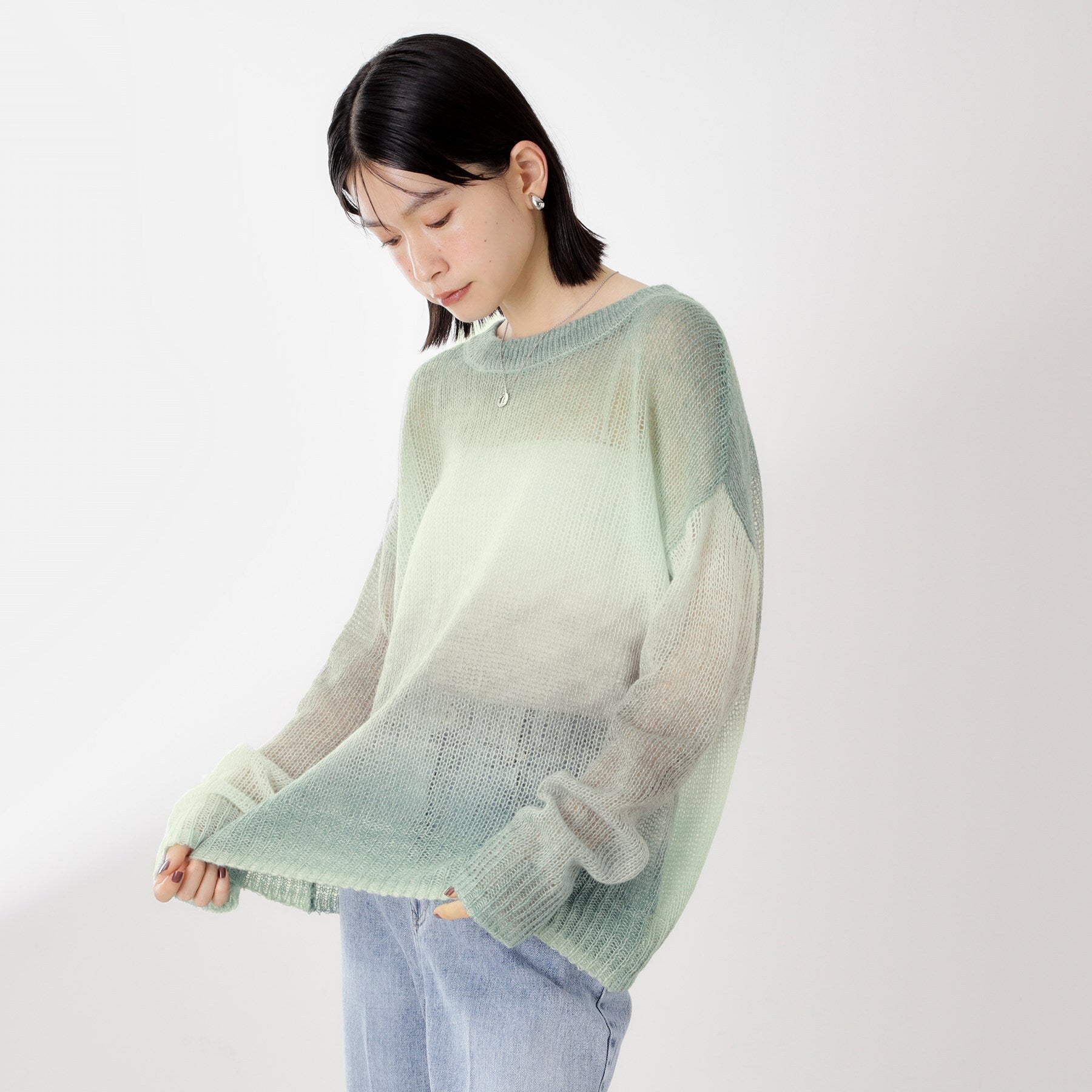 ザ ショップ ティーケー  (ウィメン) THE SHOP TK(Women) スペースダイ透かし編みニット （オレンジ(067)） オレンジ(067)