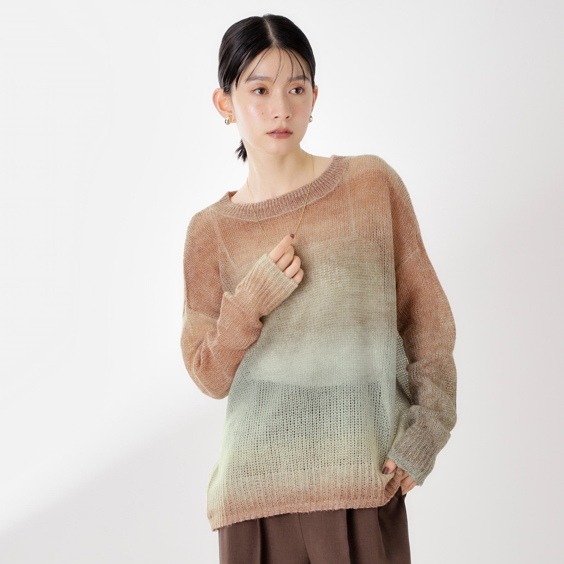ザ ショップ ティーケー  (ウィメン) THE SHOP TK(Women) スペースダイ透かし編みニット （オレンジ(067)） オレンジ(067)