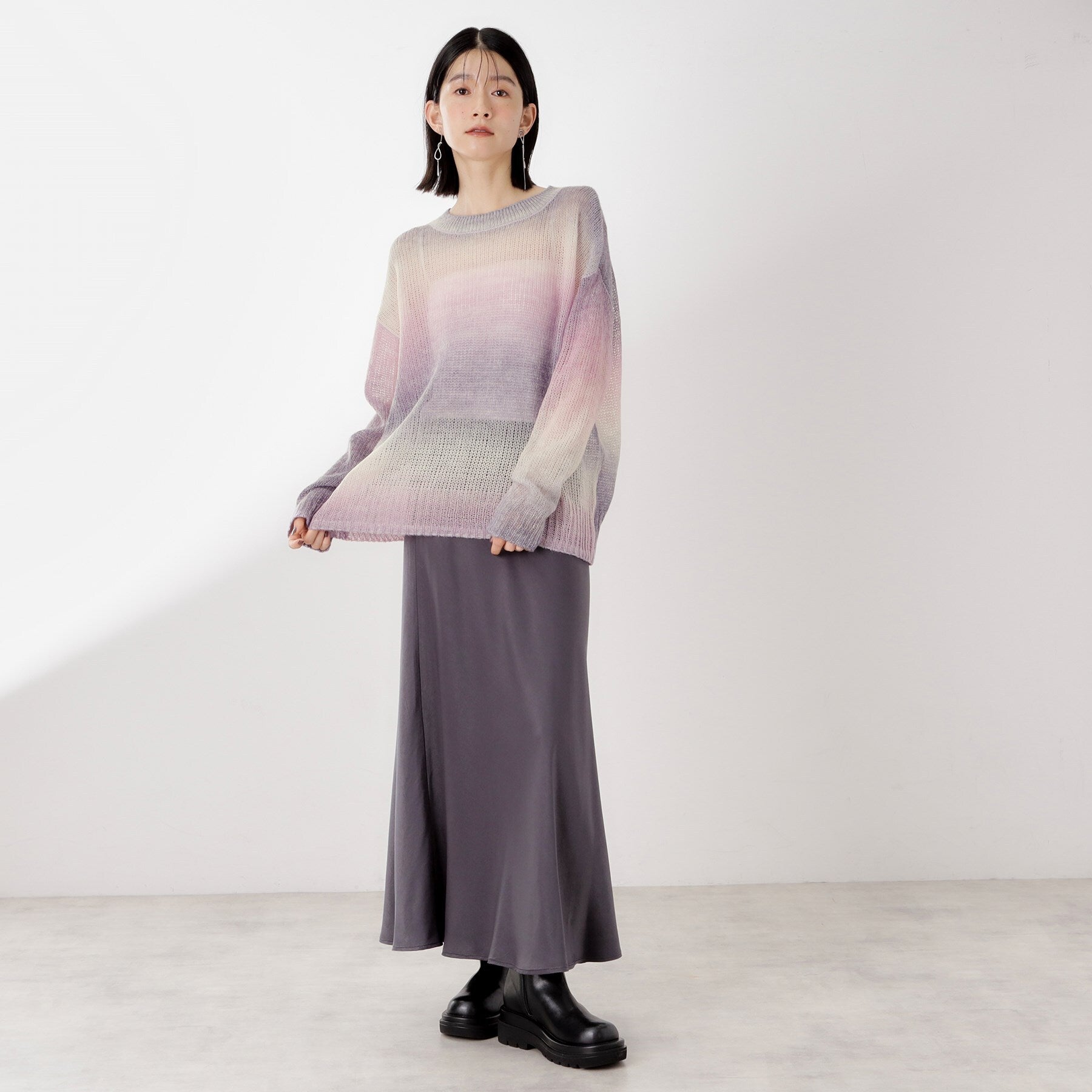 ザ ショップ ティーケー  (ウィメン) THE SHOP TK(Women) スペースダイ透かし編みニット （オレンジ(067)） オレンジ(067)