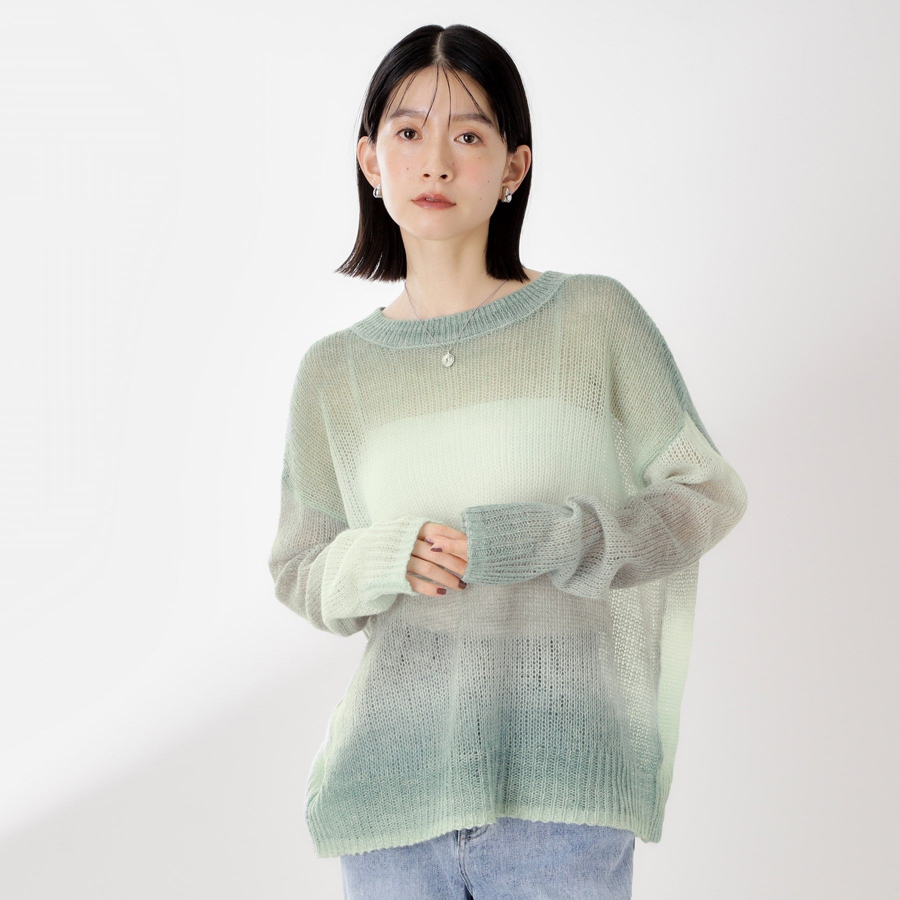 ザ ショップ ティーケー  (ウィメン) THE SHOP TK(Women) スペースダイ透かし編みニット （ミントグリーン(021)） ミントグリーン(021)