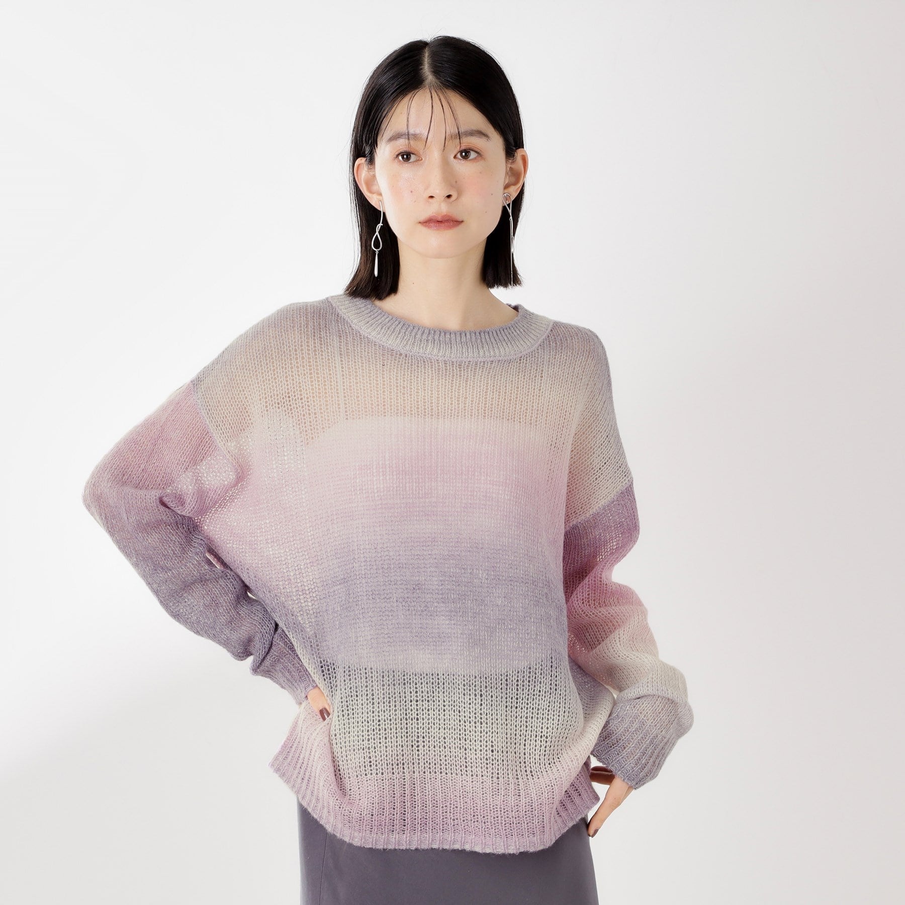 ザ ショップ ティーケー  (ウィメン) THE SHOP TK(Women) スペースダイ透かし編みニット （パープル(081)） パープル(081)