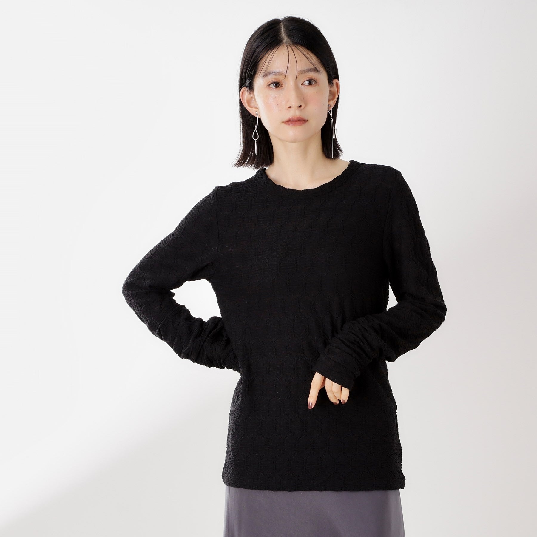 ザ ショップ ティーケー  (ウィメン) THE SHOP TK(Women) ウェーブシアー袖クシュプルオーバー （ブラック(019)） ブラック(019)
