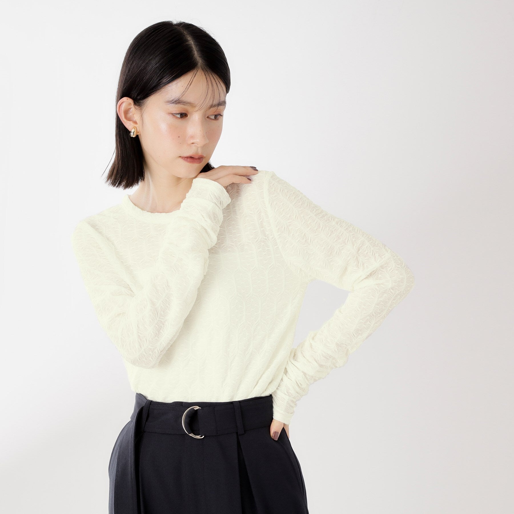 ザ ショップ ティーケー  (ウィメン) THE SHOP TK(Women) ウェーブシアー袖クシュプルオーバー （ブラック(019)） ブラック(019)
