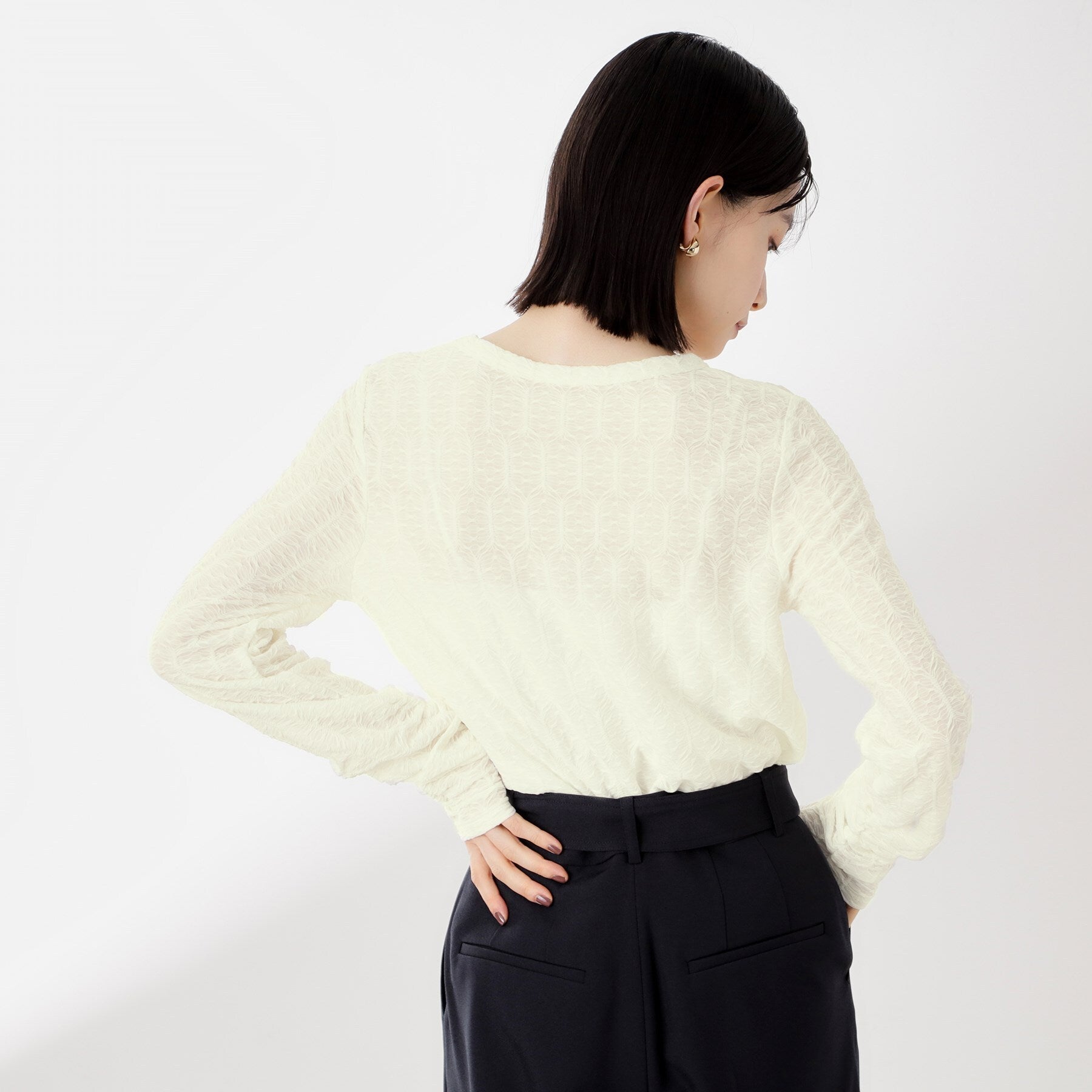 ザ ショップ ティーケー  (ウィメン) THE SHOP TK(Women) ウェーブシアー袖クシュプルオーバー （ブラック(019)） ブラック(019)