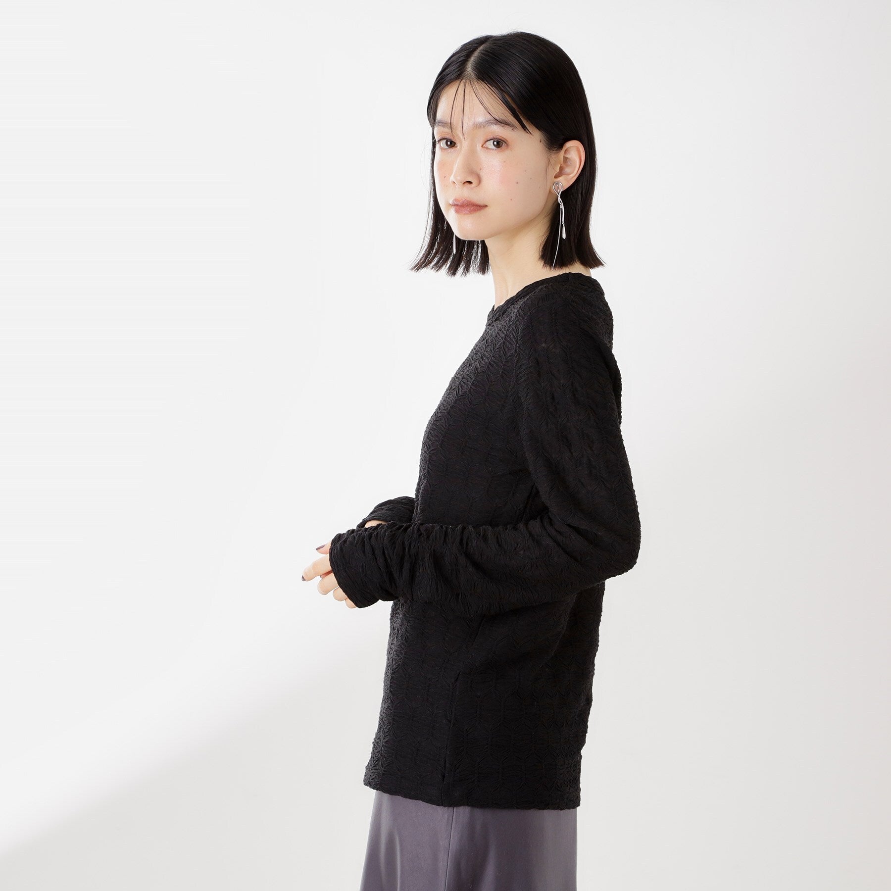 ザ ショップ ティーケー  (ウィメン) THE SHOP TK(Women) ウェーブシアー袖クシュプルオーバー （ブラック(019)） ブラック(019)