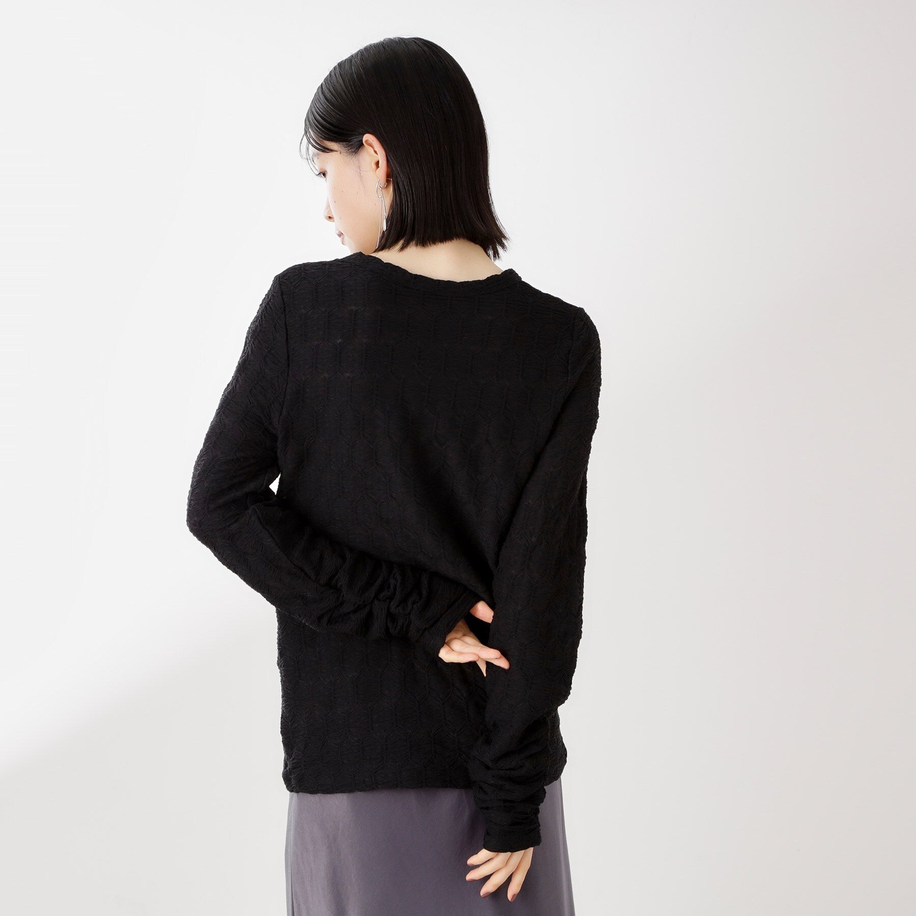ザ ショップ ティーケー  (ウィメン) THE SHOP TK(Women) ウェーブシアー袖クシュプルオーバー （ブラック(019)） ブラック(019)