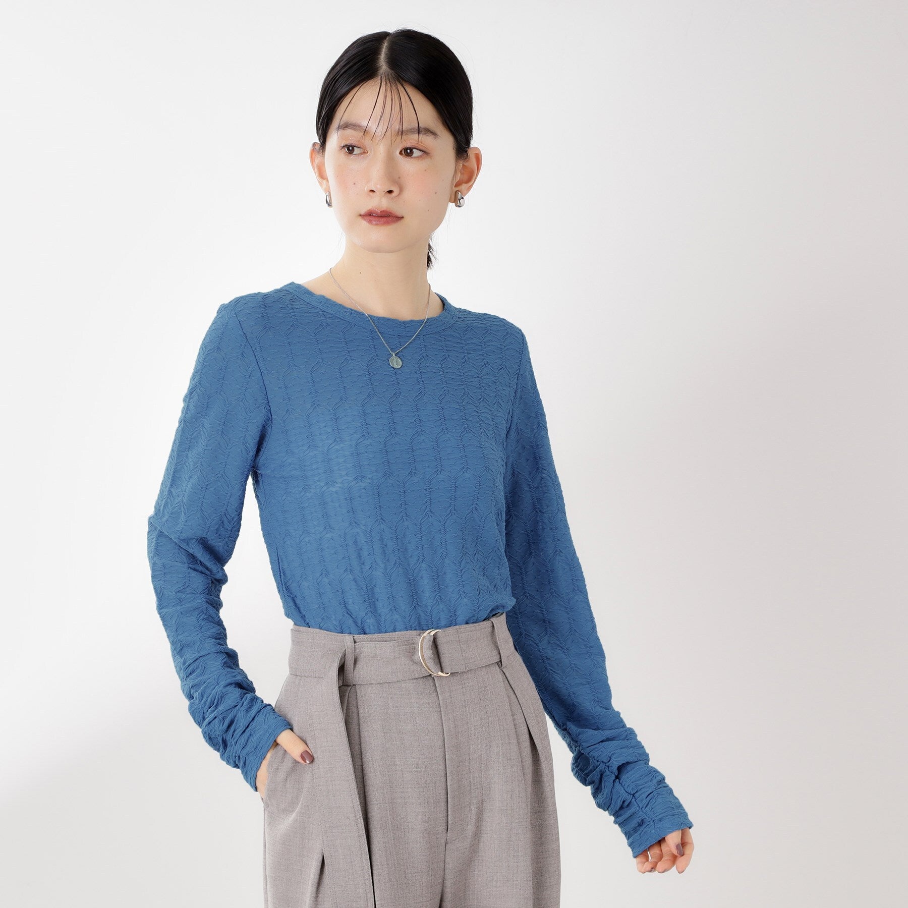 ザ ショップ ティーケー  (ウィメン) THE SHOP TK(Women) ウェーブシアー袖クシュプルオーバー （ブラック(019)） ブラック(019)