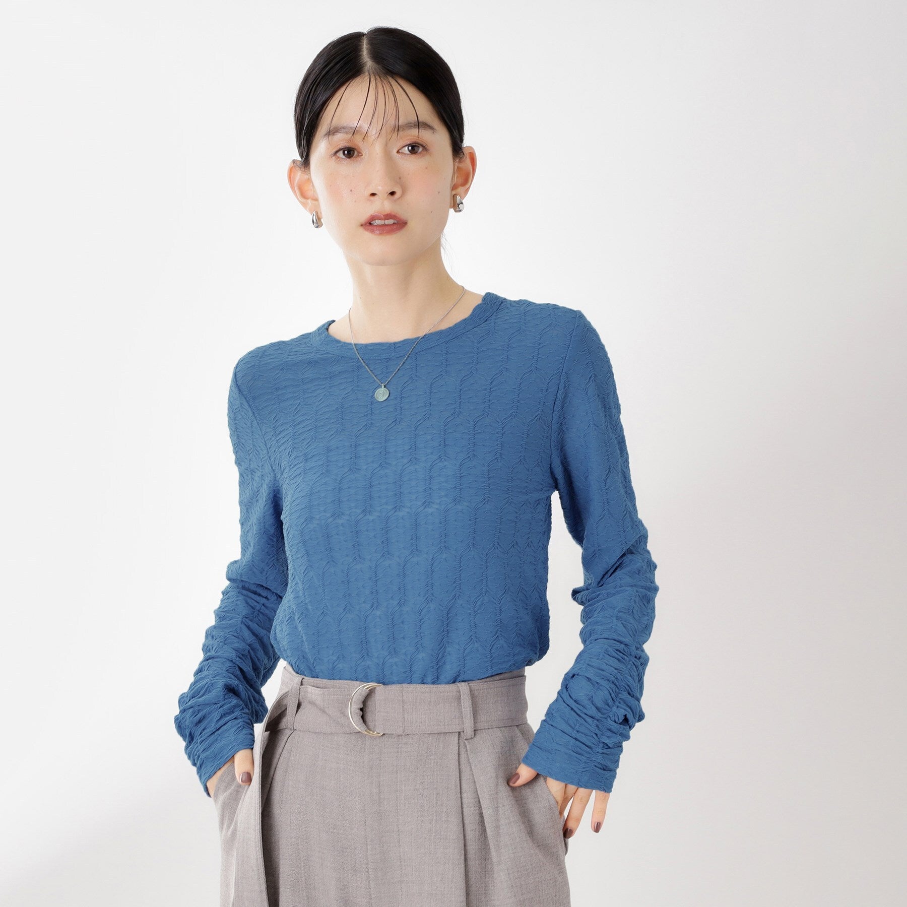 ザ ショップ ティーケー  (ウィメン) THE SHOP TK(Women) ウェーブシアー袖クシュプルオーバー （ブルー(093)） ブルー(093)