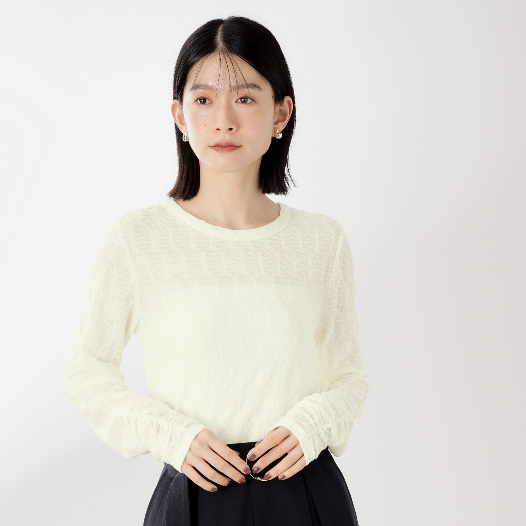 ザ ショップ ティーケー  (ウィメン) THE SHOP TK(Women) ウェーブシアー袖クシュプルオーバー （オフホワイト(003)） オフホワイト(003)