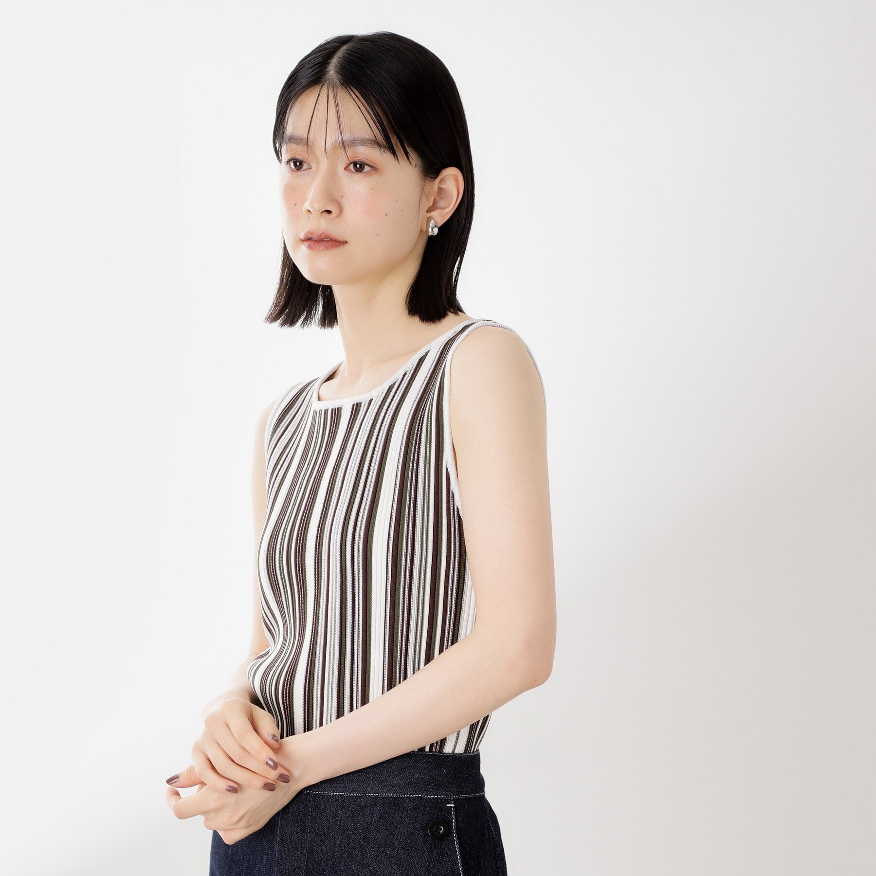 ザ ショップ ティーケー  (ウィメン) THE SHOP TK(Women) ストライプ柄ニットタンク前後2WAY （アイボリー(304)） アイボリー(304)