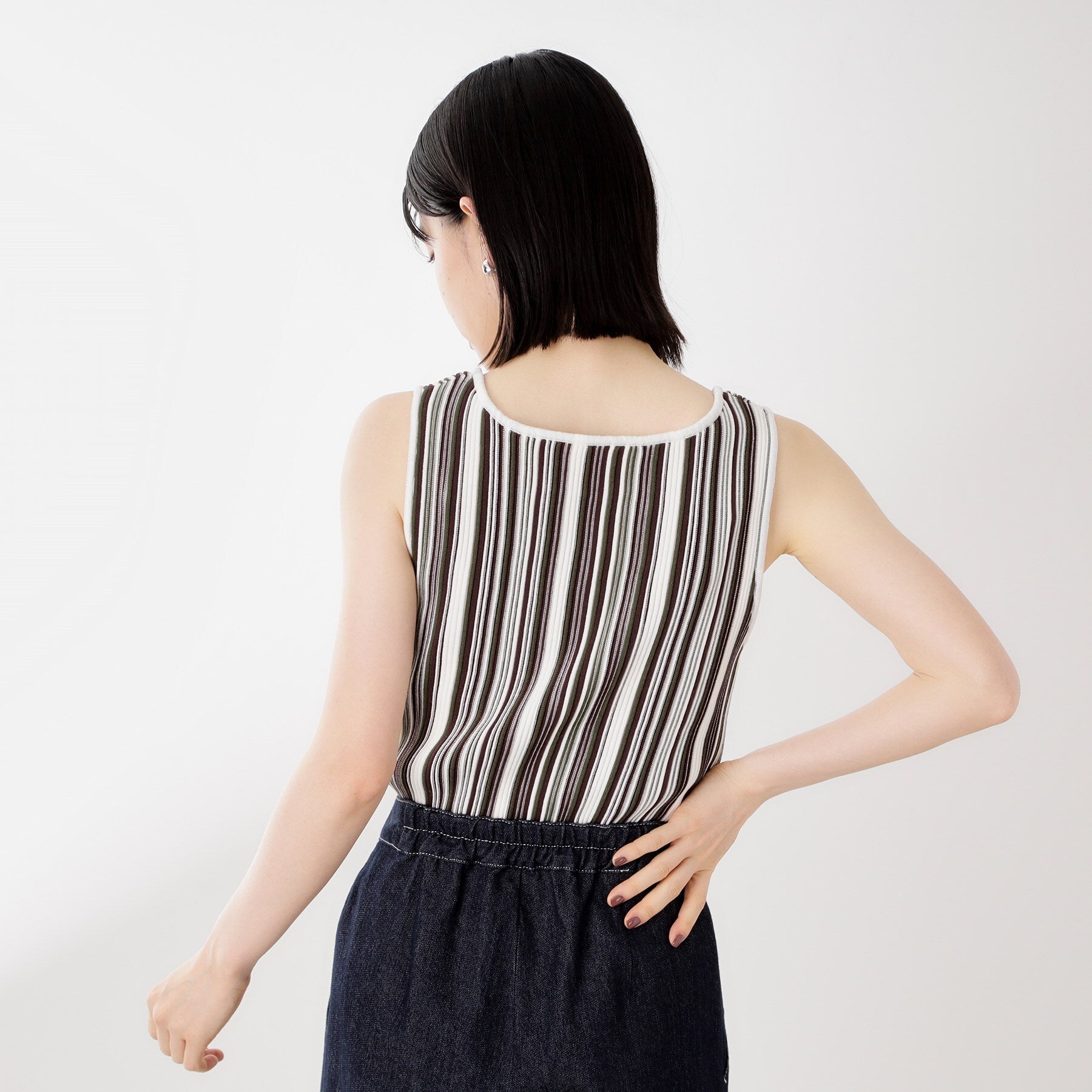 ザ ショップ ティーケー  (ウィメン) THE SHOP TK(Women) ストライプ柄ニットタンク前後2WAY （アイボリー(304)） アイボリー(304)