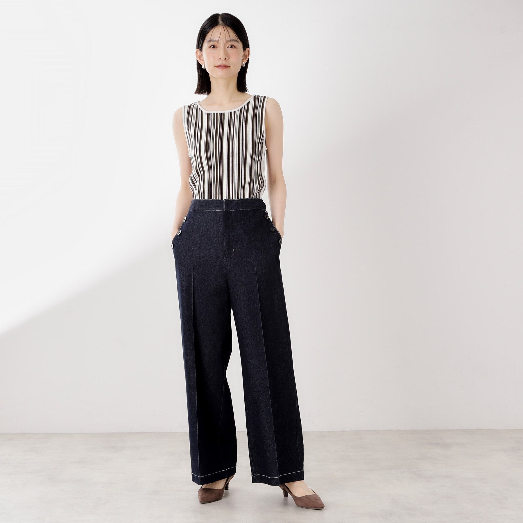 ザ ショップ ティーケー  (ウィメン) THE SHOP TK(Women) ストライプ柄ニットタンク前後2WAY （アイボリー(304)） アイボリー(304)