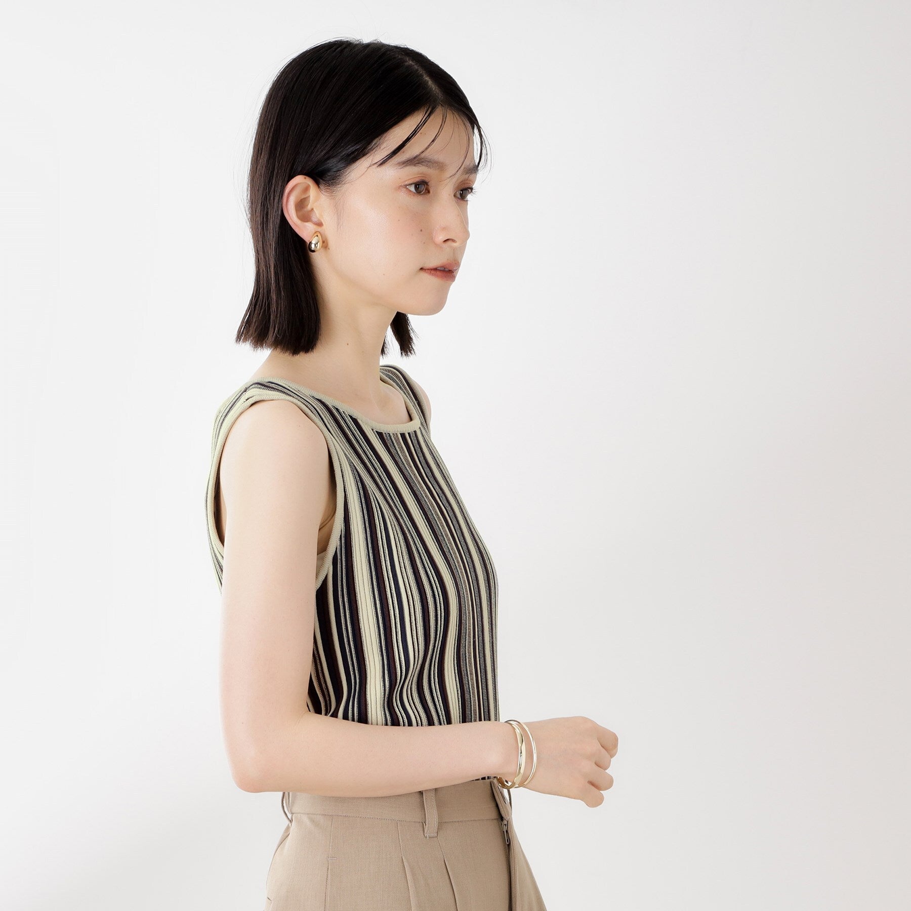 ザ ショップ ティーケー  (ウィメン) THE SHOP TK(Women) ストライプ柄ニットタンク前後2WAY （アイボリー(304)） アイボリー(304)