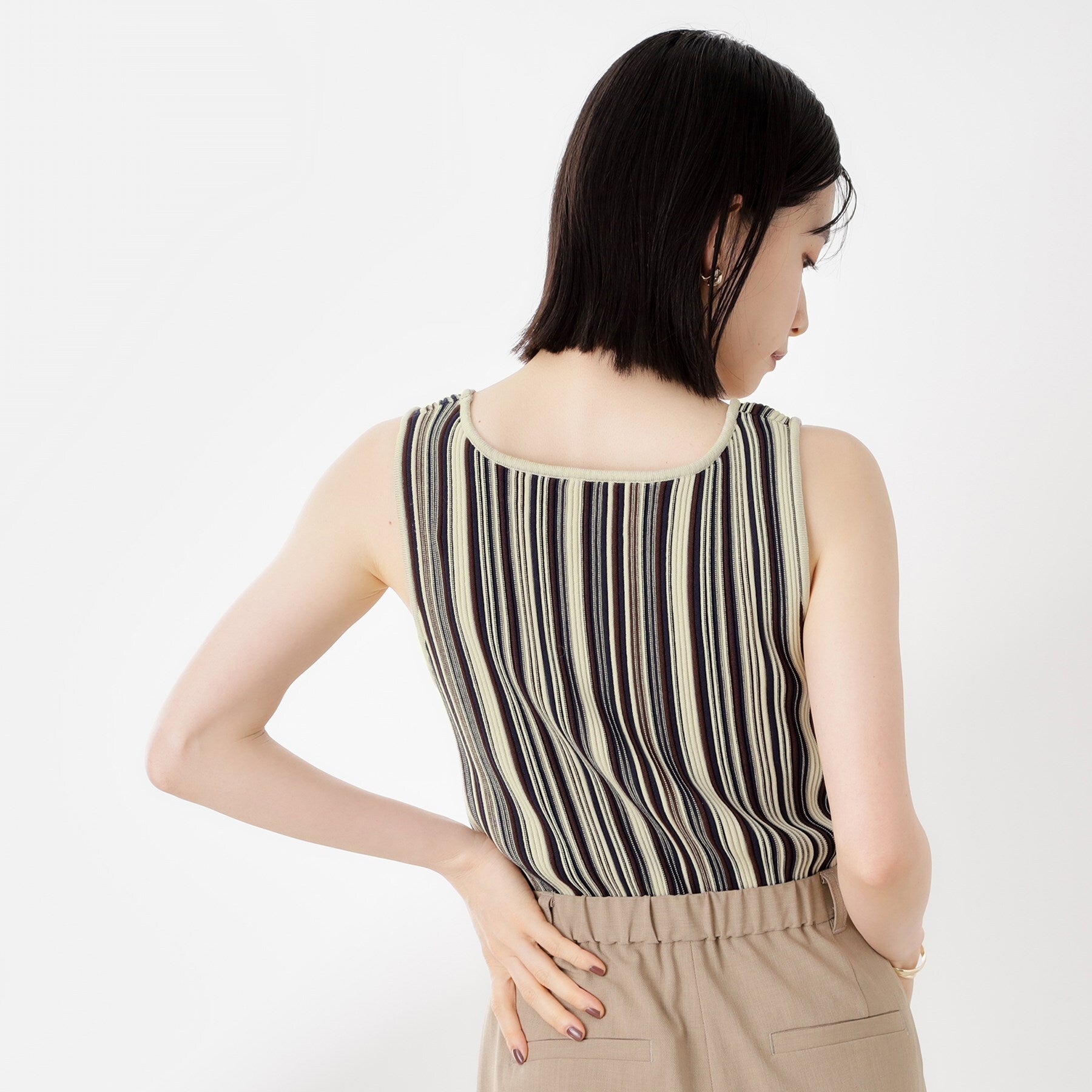 ザ ショップ ティーケー  (ウィメン) THE SHOP TK(Women) ストライプ柄ニットタンク前後2WAY （アイボリー(304)） アイボリー(304)