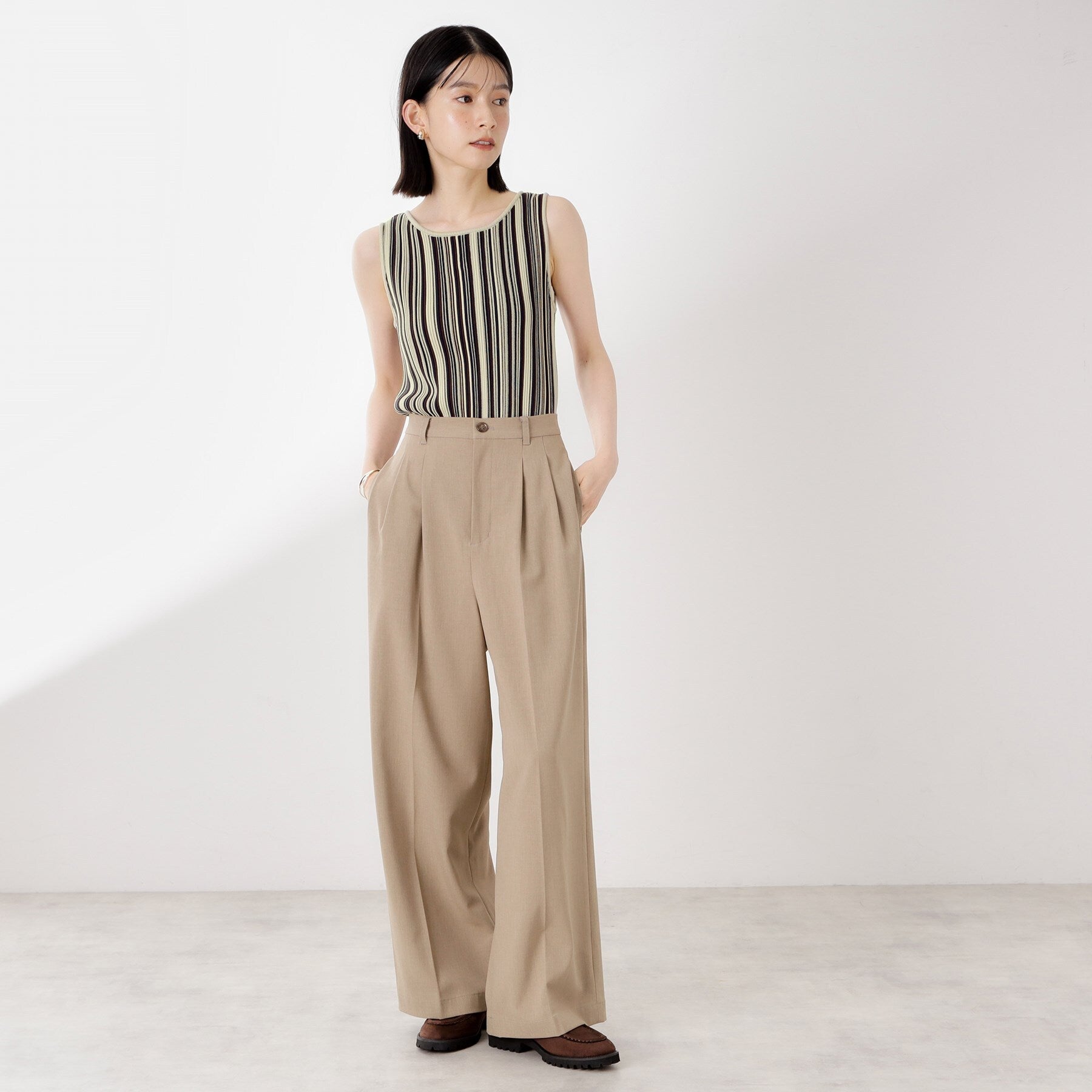 ザ ショップ ティーケー  (ウィメン) THE SHOP TK(Women) ストライプ柄ニットタンク前後2WAY （アイボリー(304)） アイボリー(304)