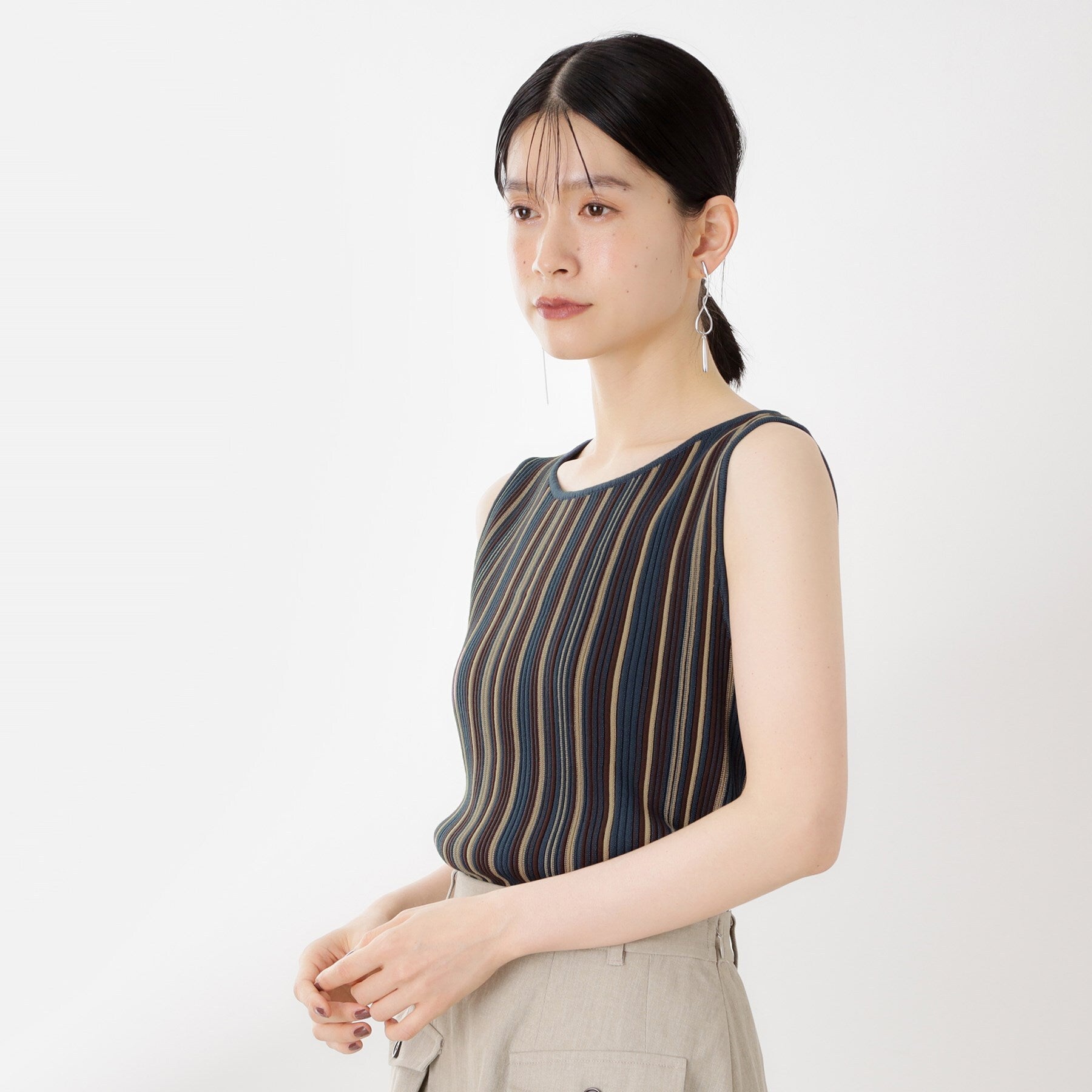 ザ ショップ ティーケー  (ウィメン) THE SHOP TK(Women) ストライプ柄ニットタンク前後2WAY （アイボリー(304)） アイボリー(304)