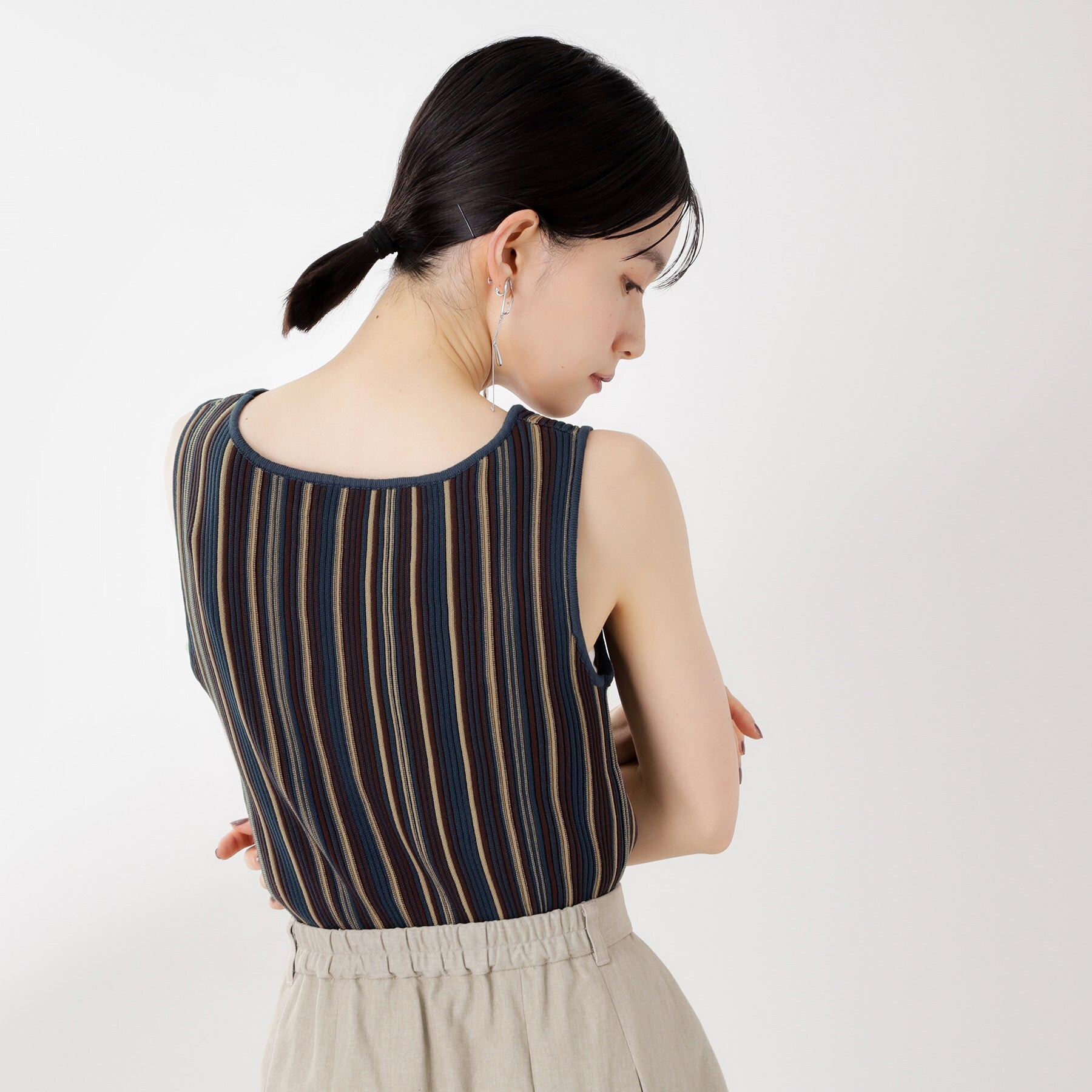 ザ ショップ ティーケー  (ウィメン) THE SHOP TK(Women) ストライプ柄ニットタンク前後2WAY （アイボリー(304)） アイボリー(304)
