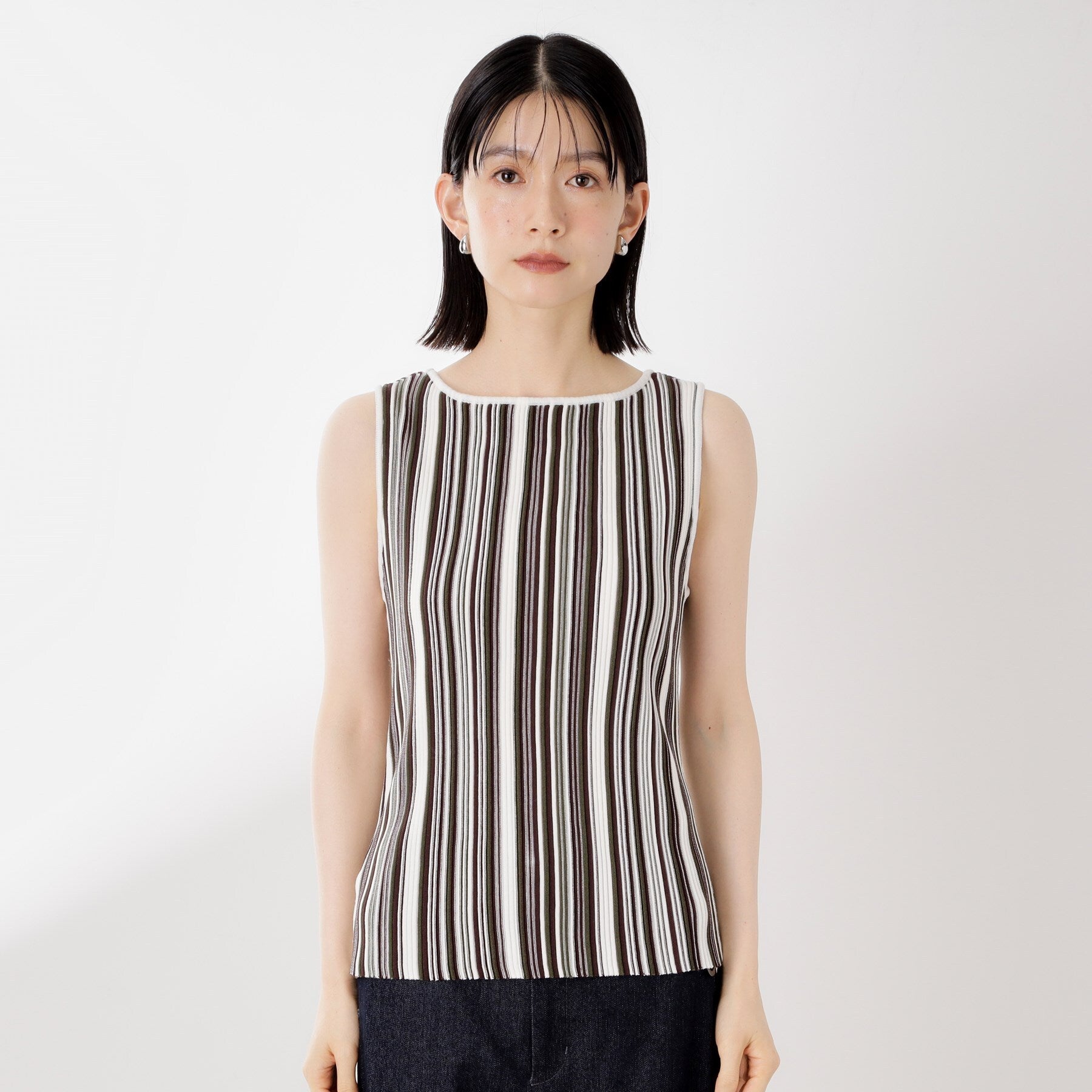ザ ショップ ティーケー  (ウィメン) THE SHOP TK(Women) ストライプ柄ニットタンク前後2WAY （アイボリー(304)） アイボリー(304)
