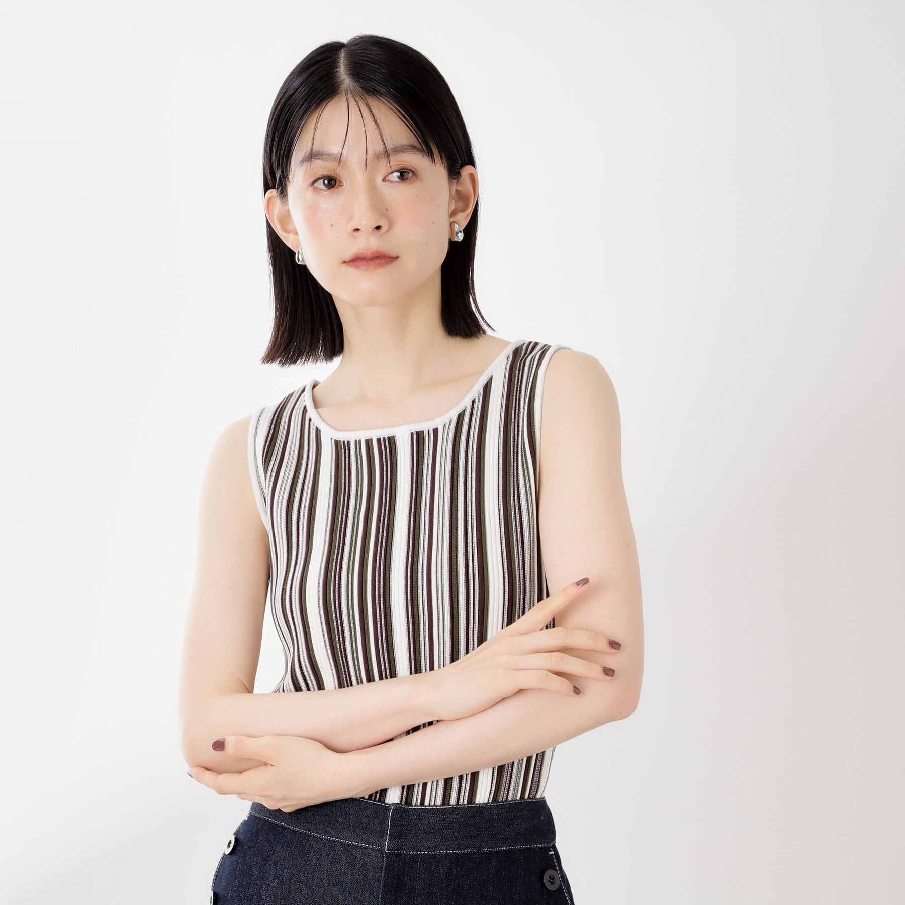 ザ ショップ ティーケー  (ウィメン) THE SHOP TK(Women) ストライプ柄ニットタンク前後2WAY （アイボリー(304)） アイボリー(304)