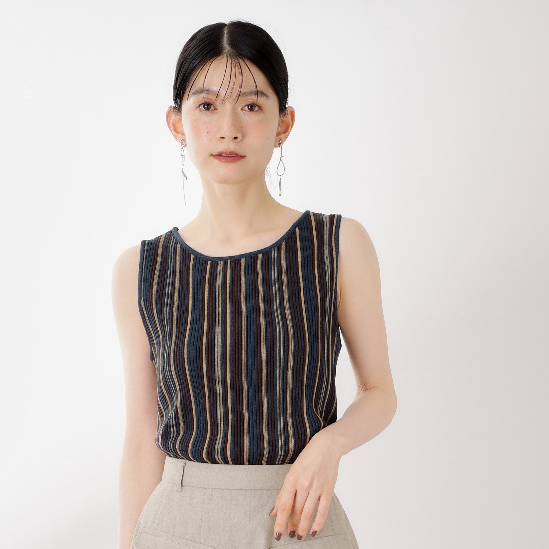 ザ ショップ ティーケー  (ウィメン) THE SHOP TK(Women) ストライプ柄ニットタンク前後2WAY （ブルー(392)） ブルー(392)