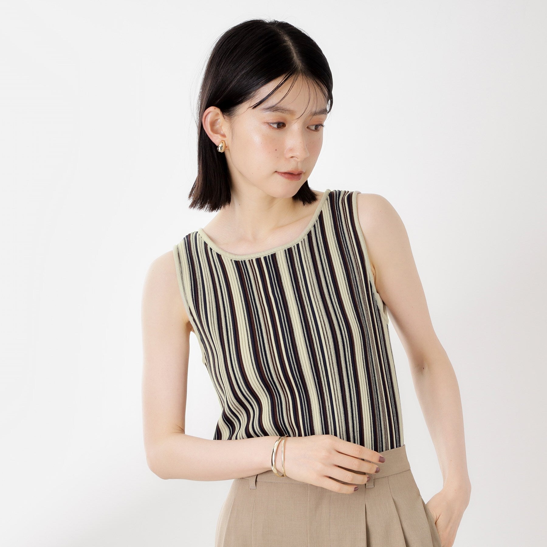 ザ ショップ ティーケー  (ウィメン) THE SHOP TK(Women) ストライプ柄ニットタンク前後2WAY （グレージュ(350)） グレージュ(350)