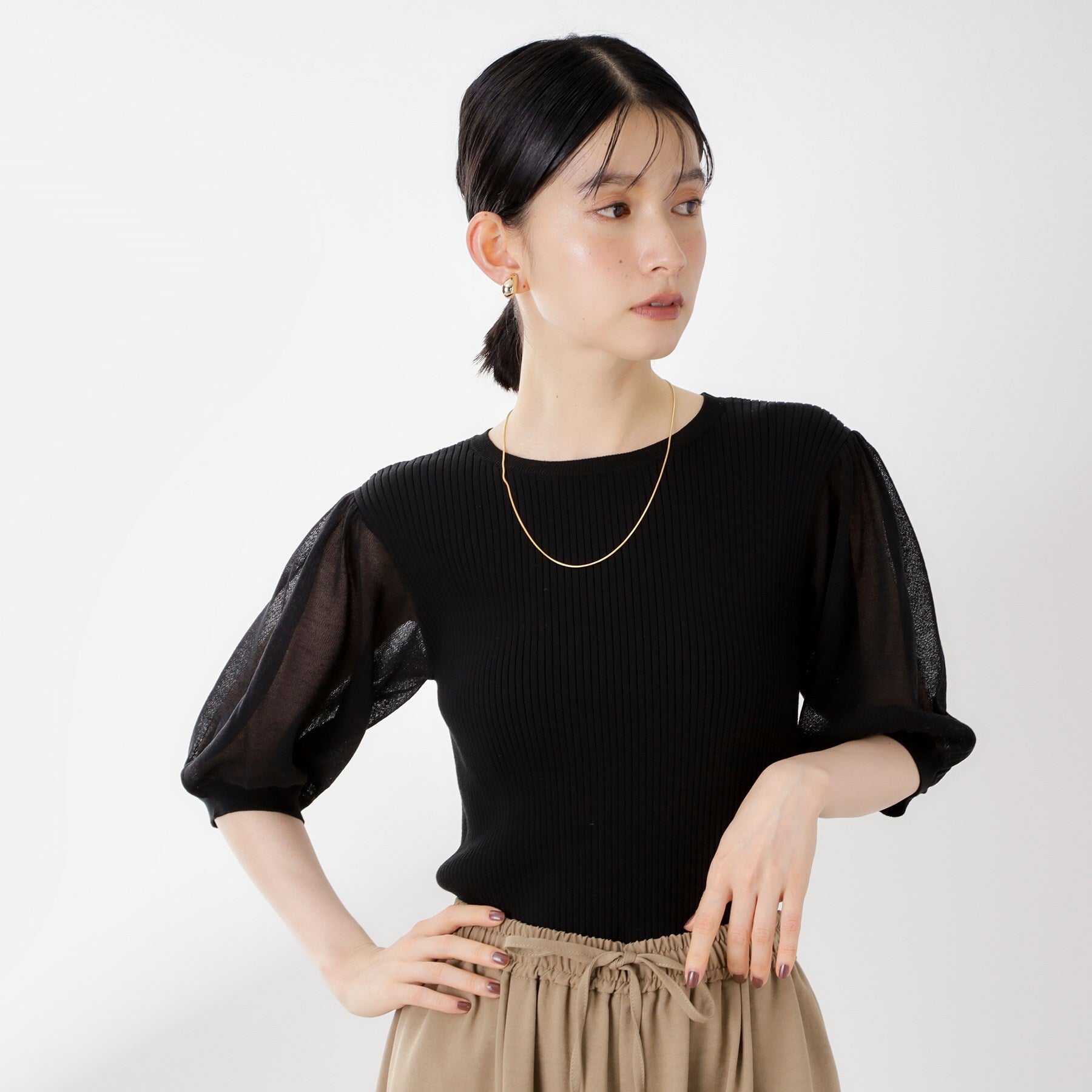 ザ ショップ ティーケー  (ウィメン) THE SHOP TK(Women) ワイドリブパフ袖ニット （ブラック(019)） ブラック(019)