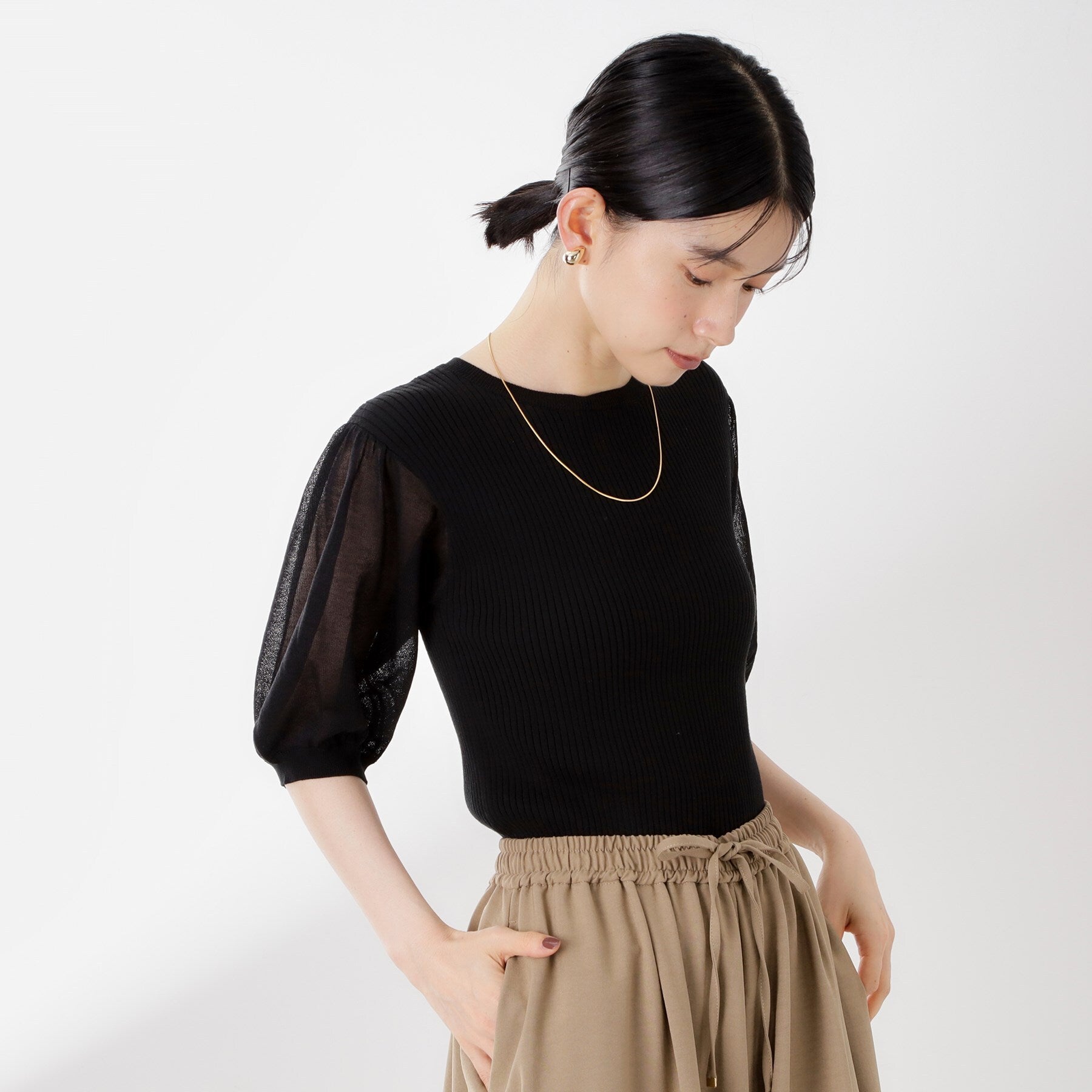 ザ ショップ ティーケー  (ウィメン) THE SHOP TK(Women) ワイドリブパフ袖ニット （ブラック(019)） ブラック(019)