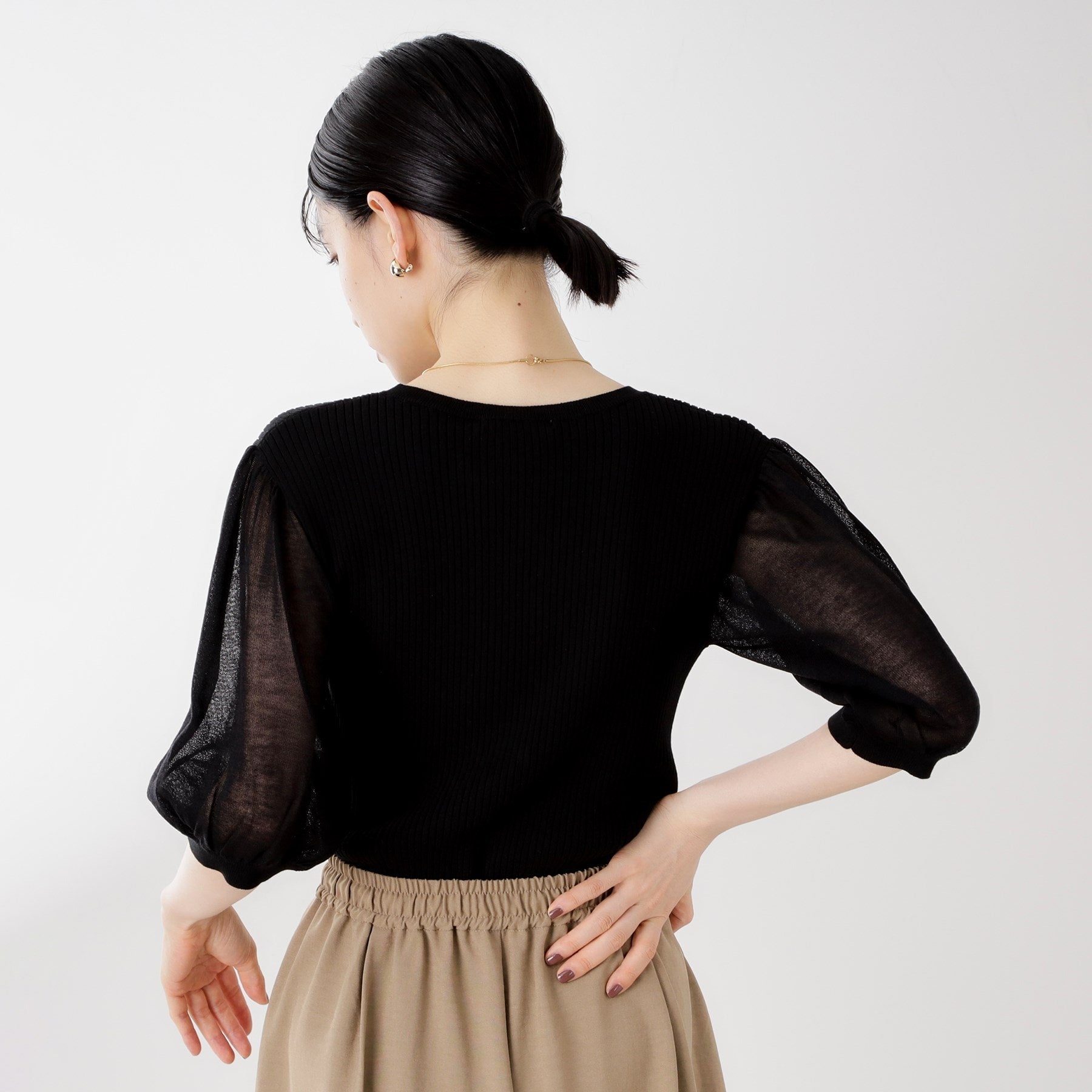 ザ ショップ ティーケー  (ウィメン) THE SHOP TK(Women) ワイドリブパフ袖ニット （ブラック(019)） ブラック(019)