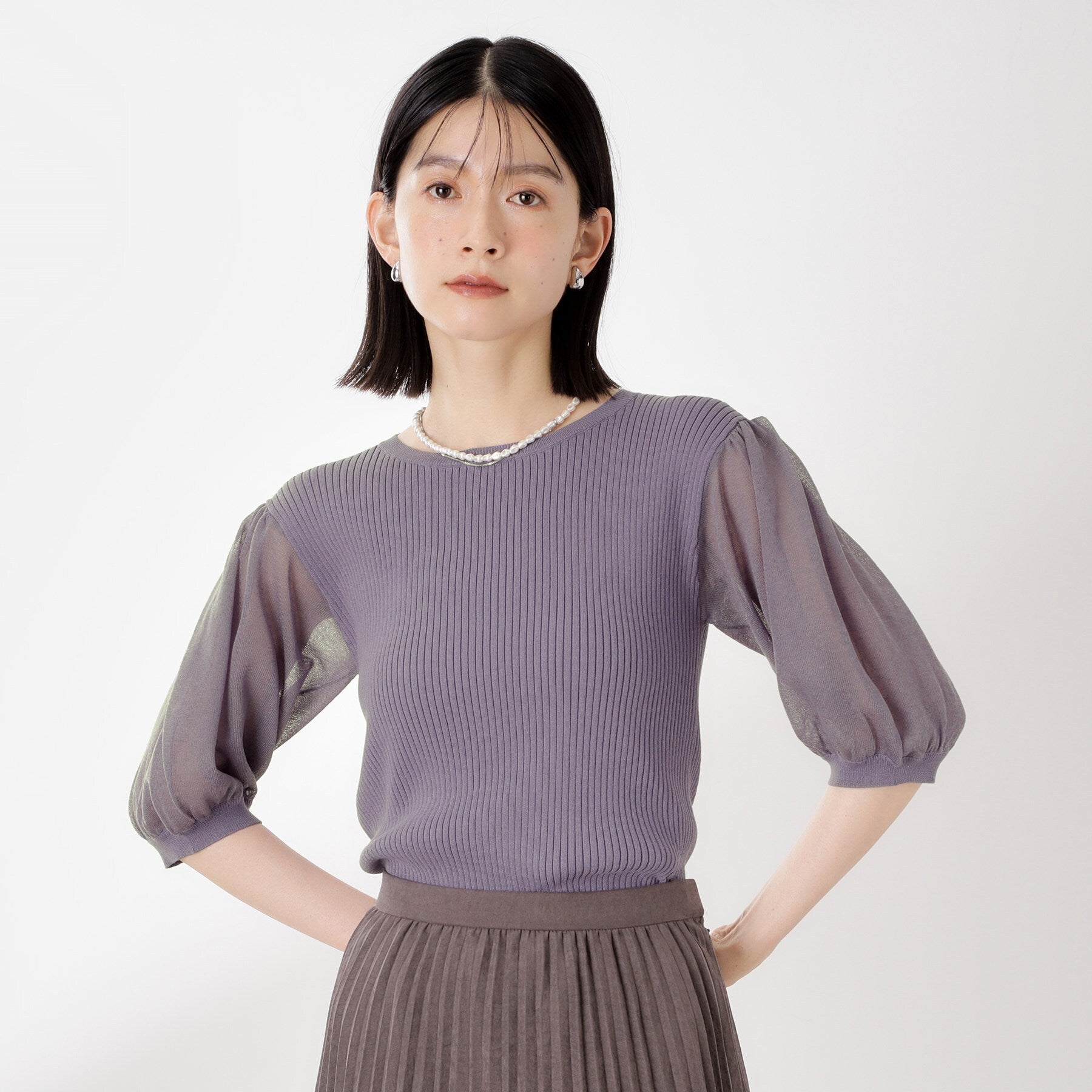 ザ ショップ ティーケー  (ウィメン) THE SHOP TK(Women) ワイドリブパフ袖ニット （パープル(082)） パープル(082)