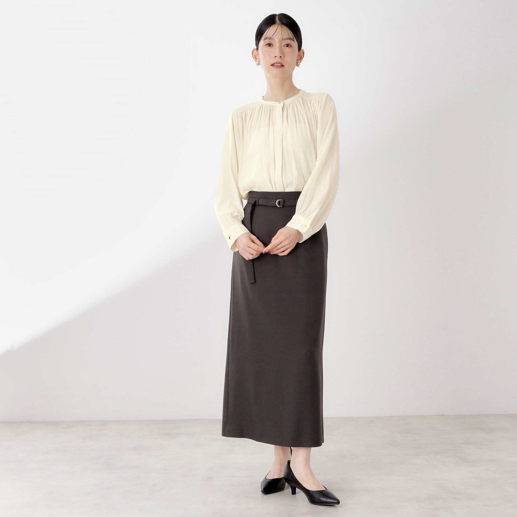 ザ ショップ ティーケー  (ウィメン) THE SHOP TK(Women) ヴィンテージサテンギャザーシャツ （アイボリー(004)） アイボリー(004)