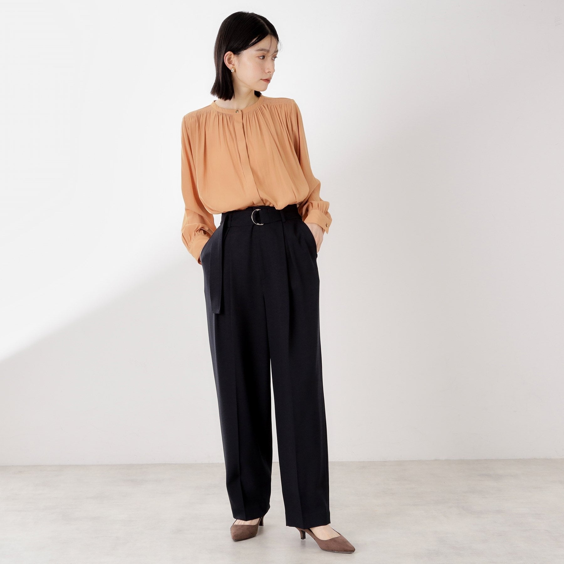 ザ ショップ ティーケー  (ウィメン) THE SHOP TK(Women) ヴィンテージサテンギャザーシャツ （アイボリー(004)） アイボリー(004)