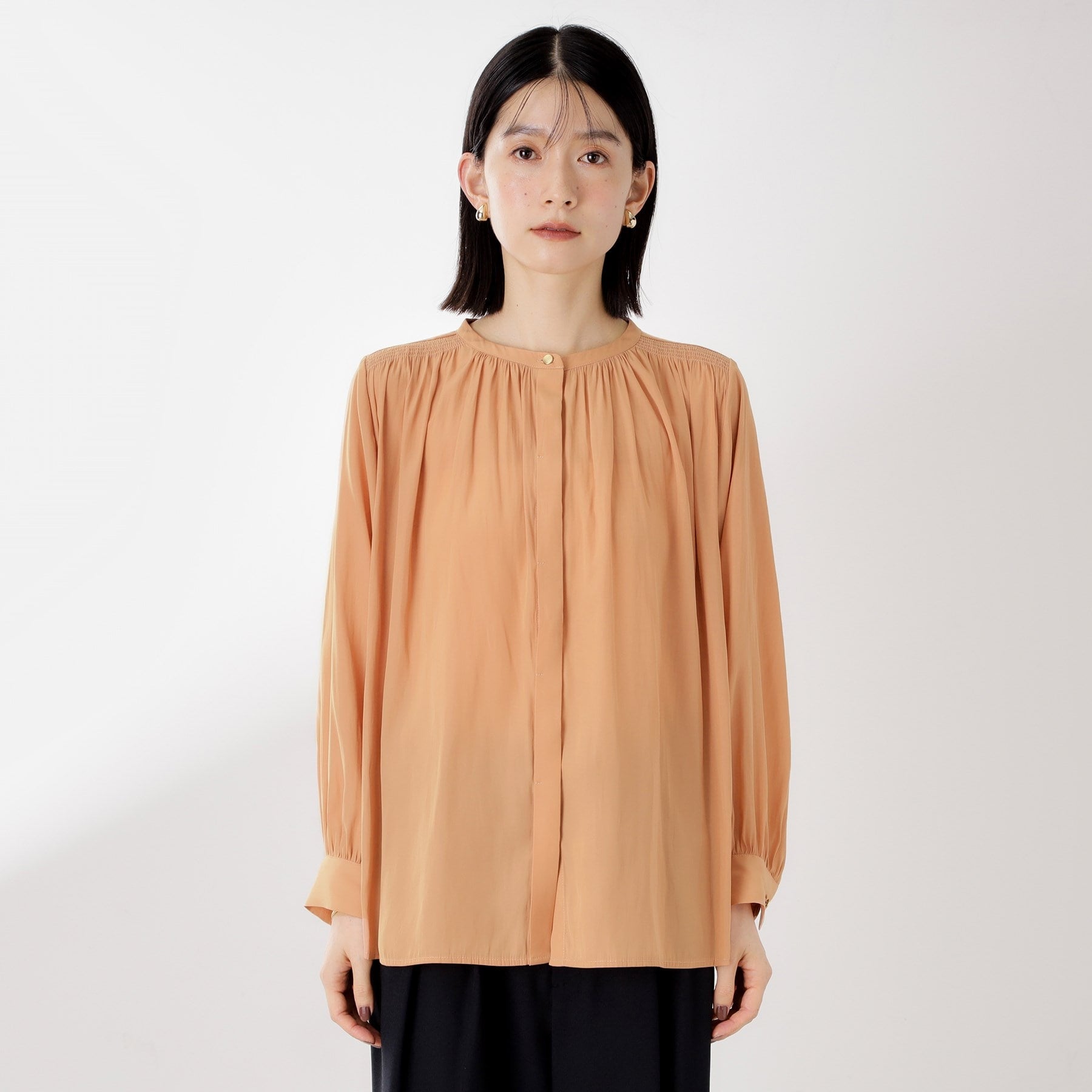 ザ ショップ ティーケー  (ウィメン) THE SHOP TK(Women) ヴィンテージサテンギャザーシャツ （アイボリー(004)） アイボリー(004)