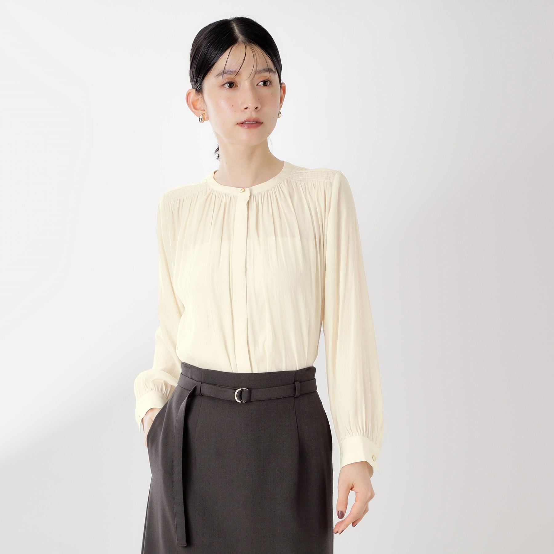 ザ ショップ ティーケー  (ウィメン) THE SHOP TK(Women) ヴィンテージサテンギャザーシャツ （アイボリー(004)） アイボリー(004)