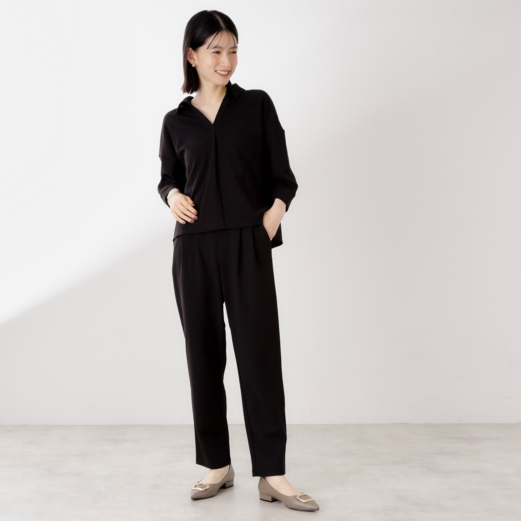 ザ ショップ ティーケー  (ウィメン) THE SHOP TK(Women) カットジョーゼット セットアップ （ブラック(019)） ブラック(019)