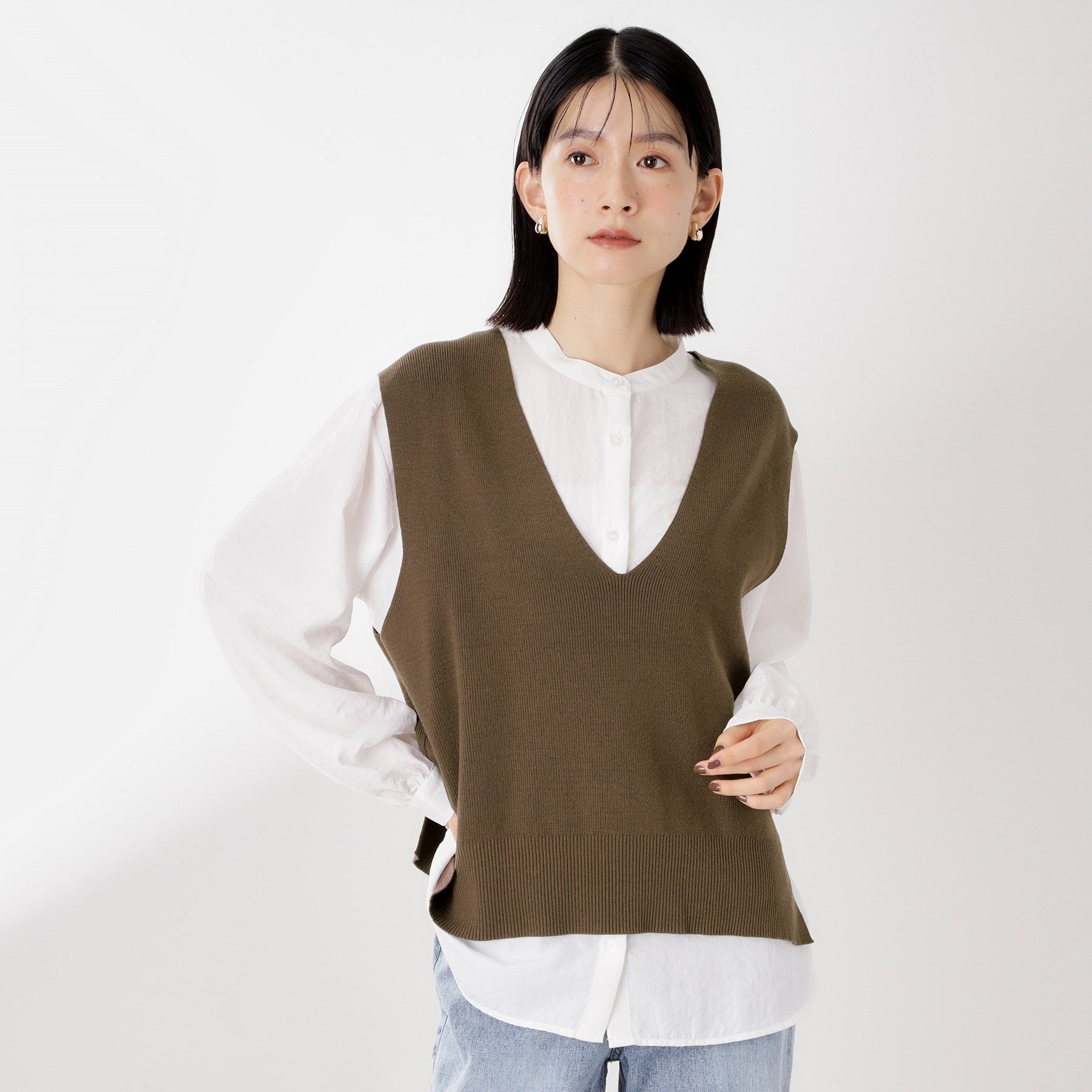 ザ ショップ ティーケー  (ウィメン) THE SHOP TK(Women) ニットベストブラウスセット （ブラウン(043)） ブラウン(043)