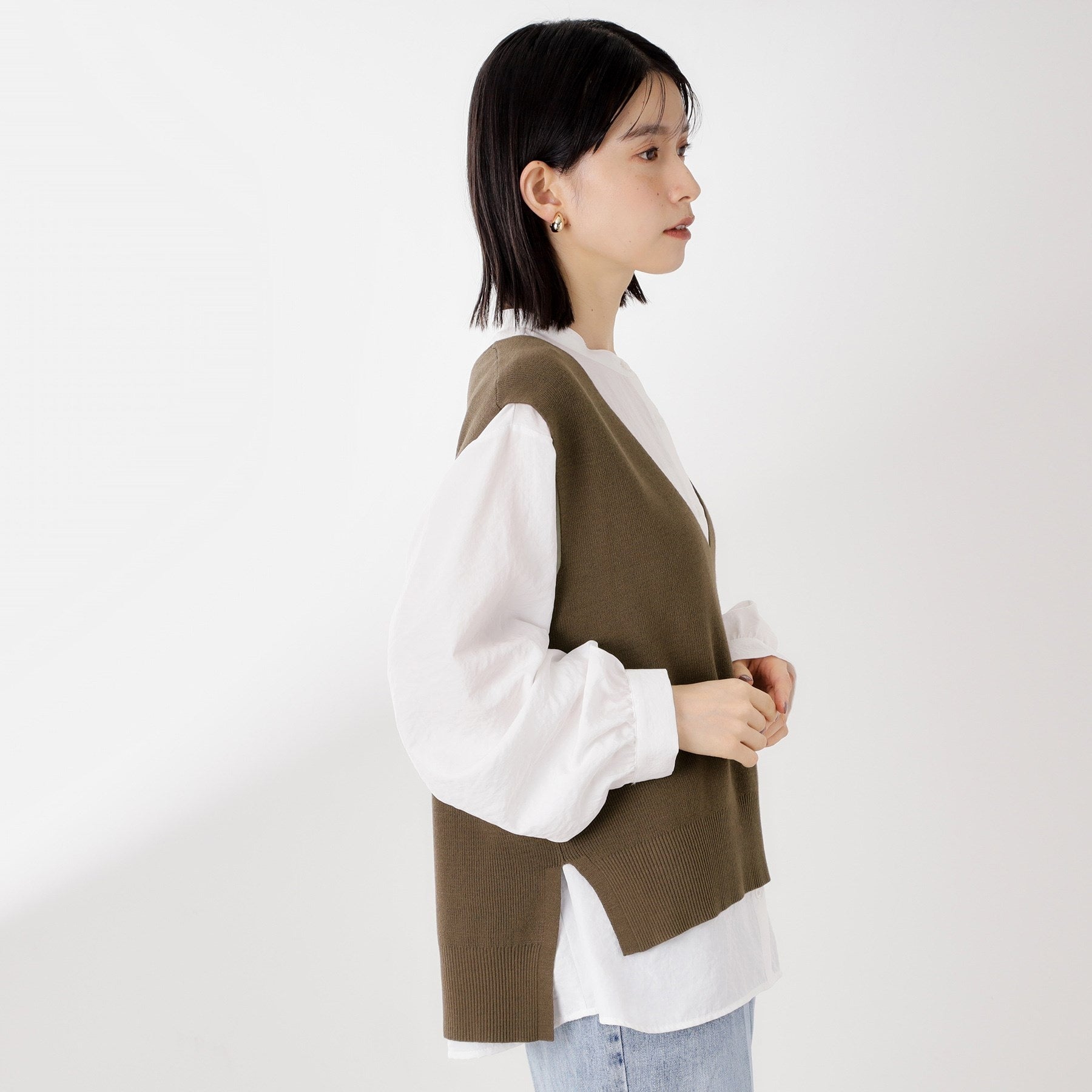 ザ ショップ ティーケー  (ウィメン) THE SHOP TK(Women) ニットベストブラウスセット （ブラウン(043)） ブラウン(043)