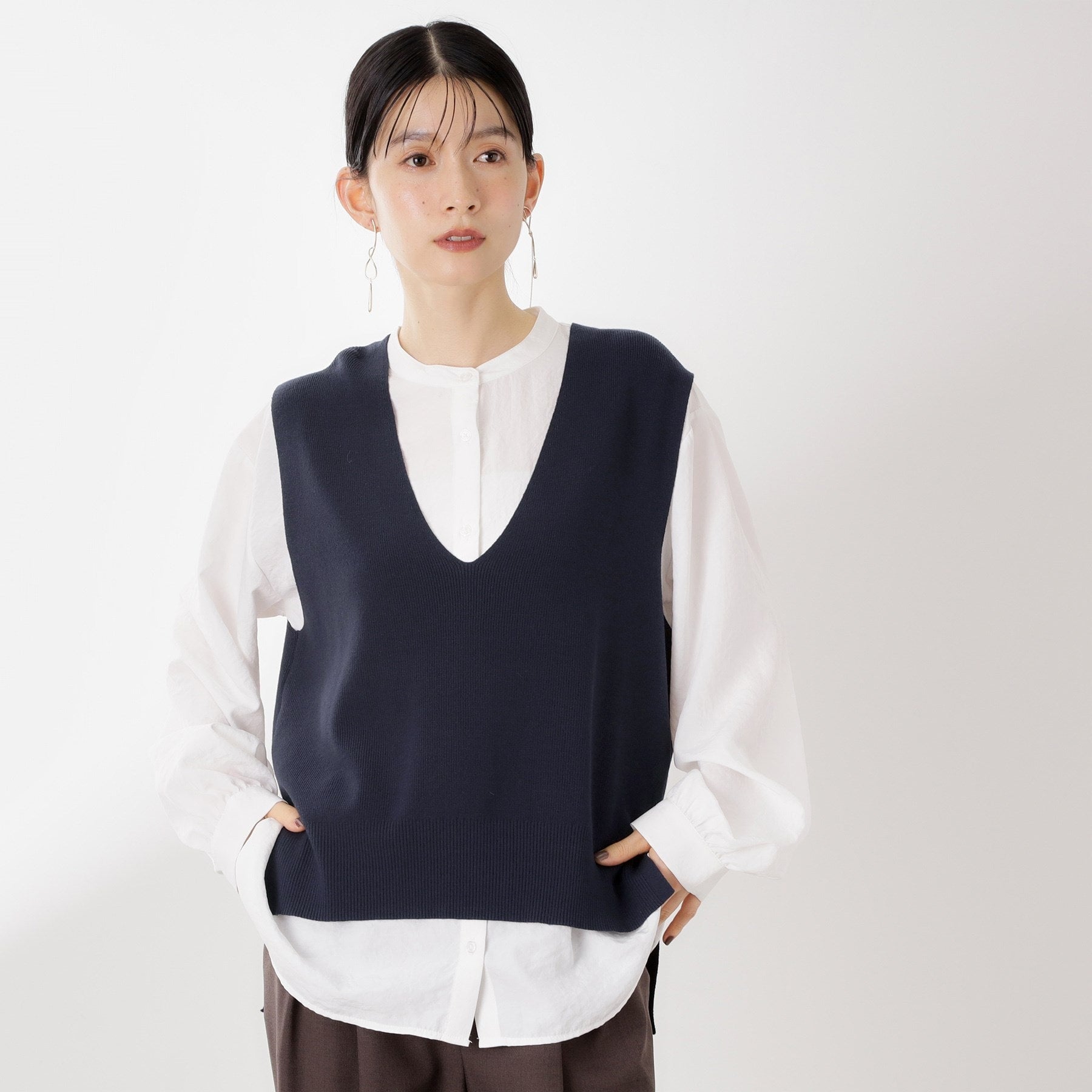 ザ ショップ ティーケー  (ウィメン) THE SHOP TK(Women) ニットベストブラウスセット （ネイビー(094)） ネイビー(094)