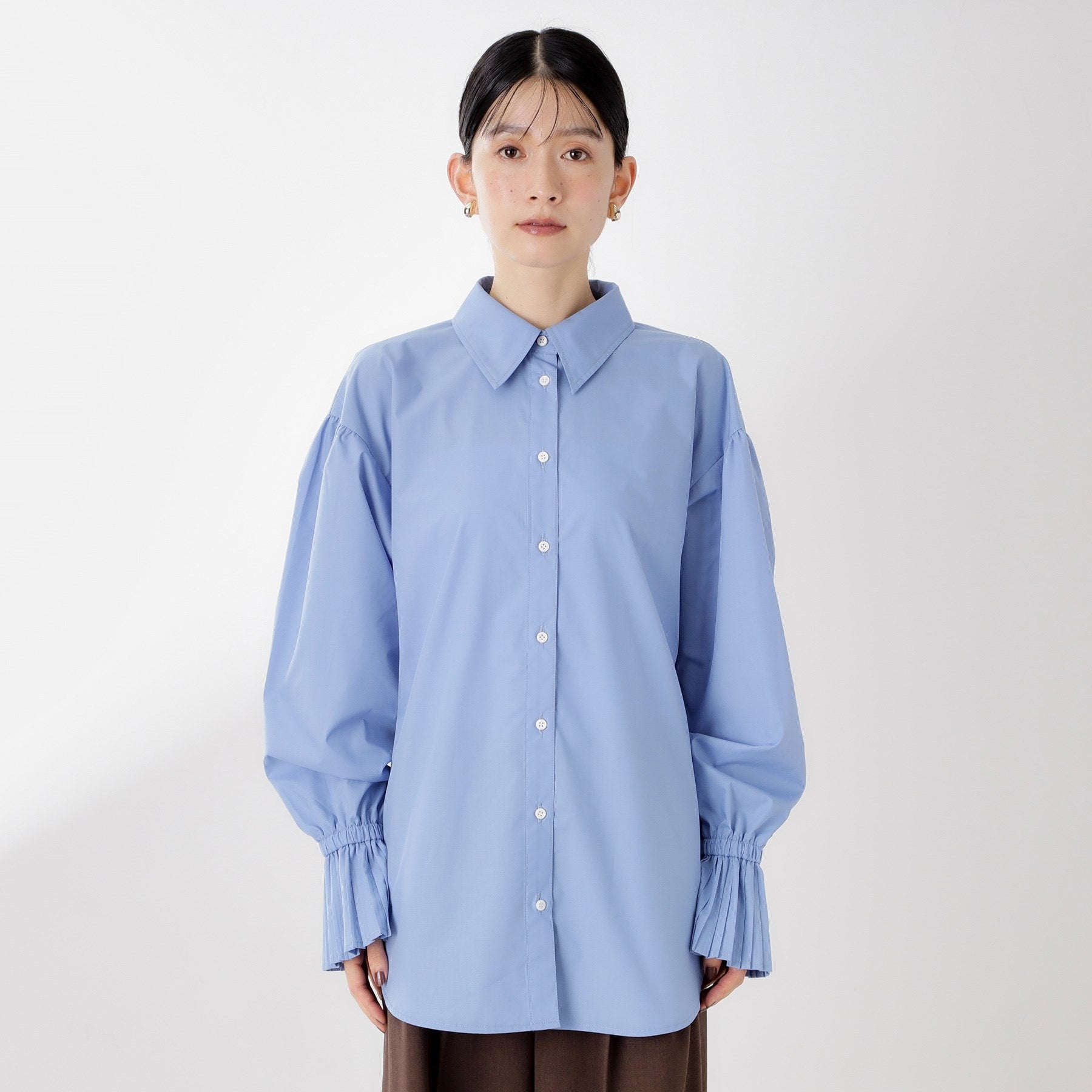 ザ ショップ ティーケー  (ウィメン) THE SHOP TK(Women) 袖プリーツシャツ （スミクロ(018)） スミクロ(018)