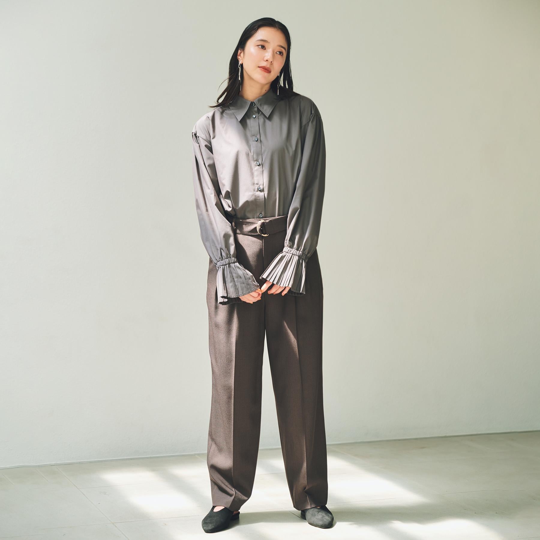ザ ショップ ティーケー  (ウィメン) THE SHOP TK(Women) 袖プリーツシャツ （スミクロ(018)） スミクロ(018)