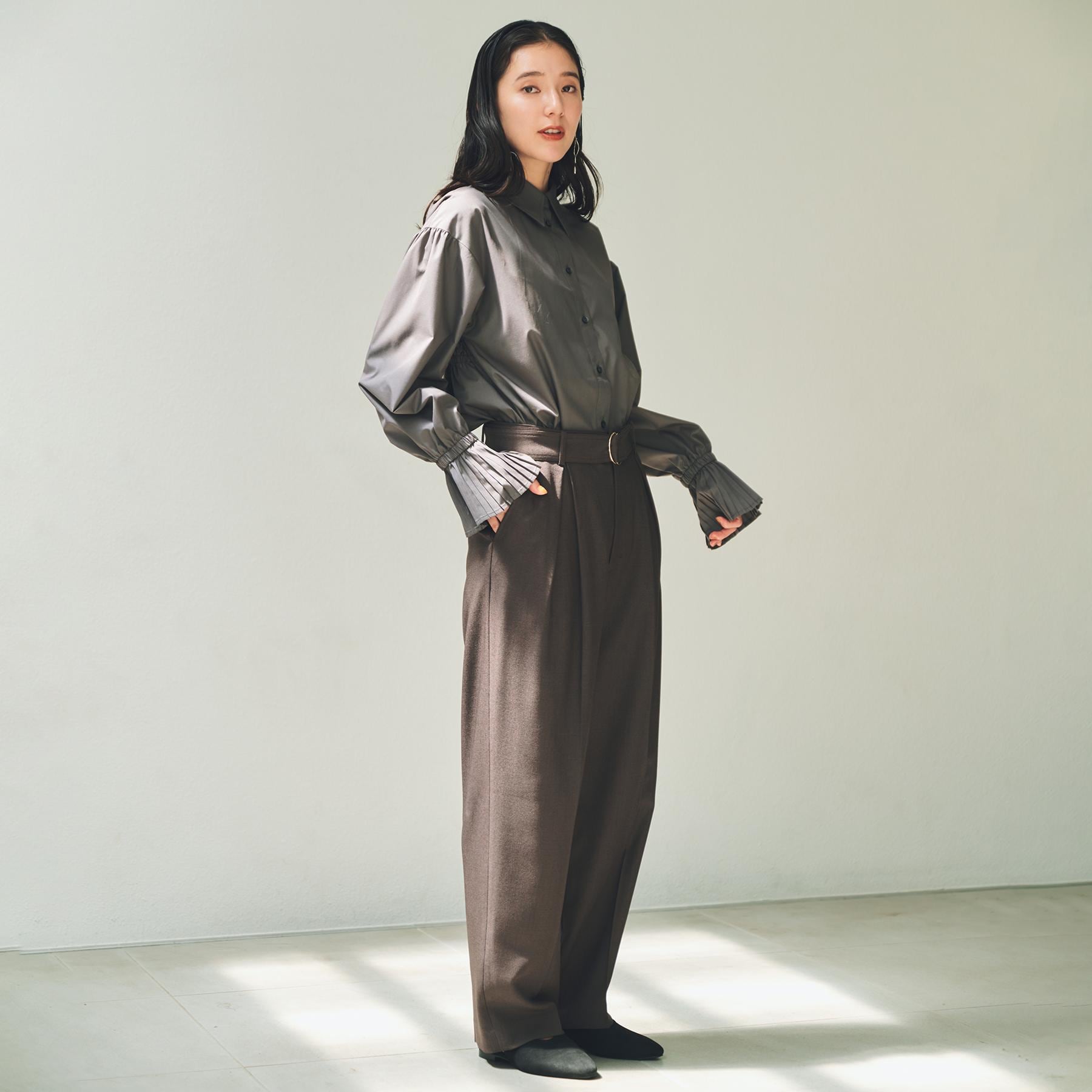 ザ ショップ ティーケー  (ウィメン) THE SHOP TK(Women) 袖プリーツシャツ （スミクロ(018)） スミクロ(018)