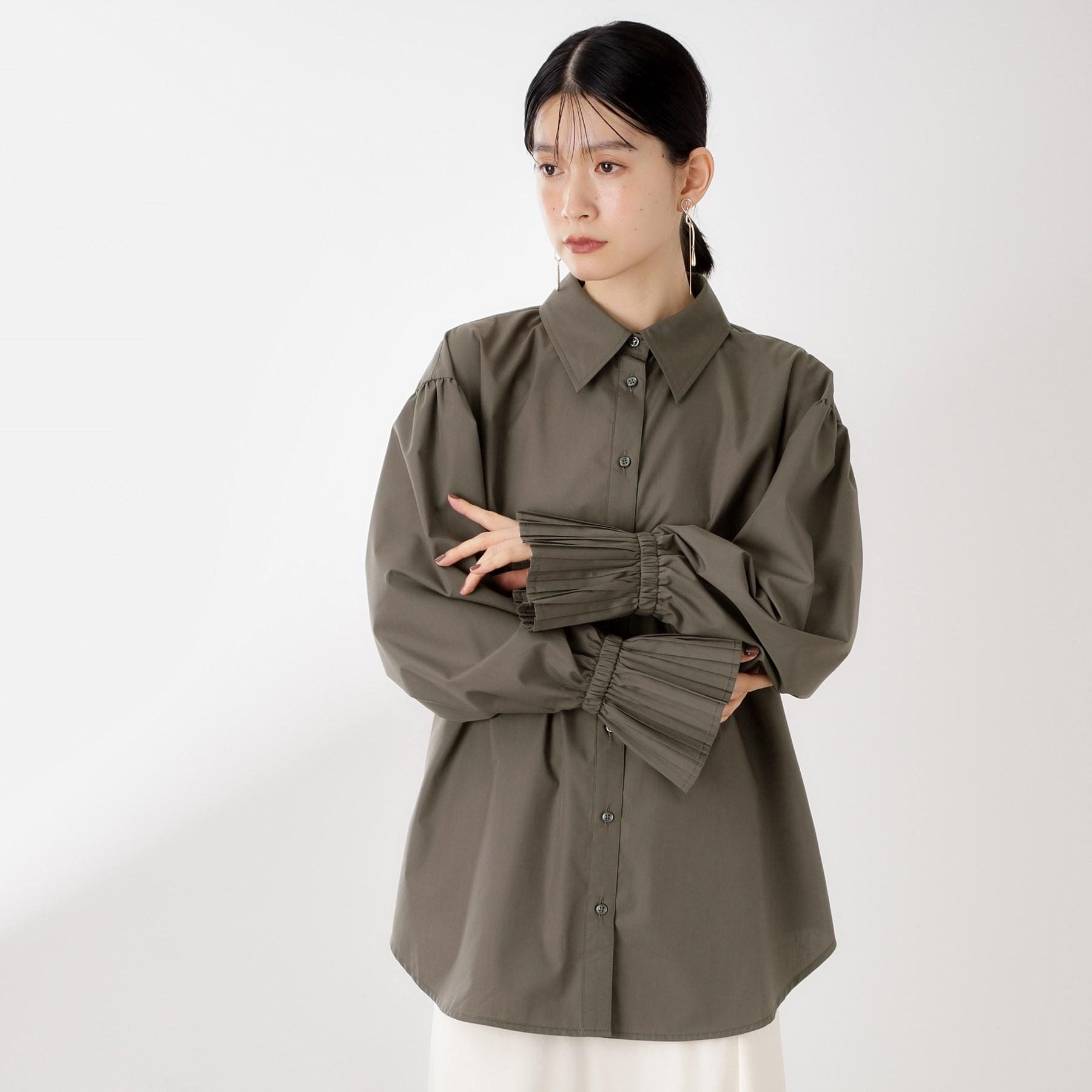 ザ ショップ ティーケー  (ウィメン) THE SHOP TK(Women) 袖プリーツシャツ （スミクロ(018)） スミクロ(018)