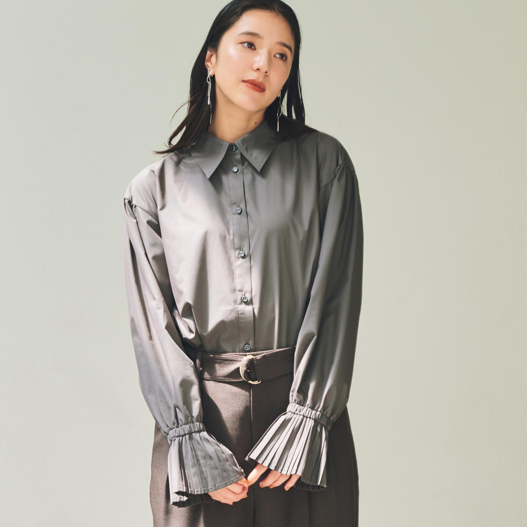 ザ ショップ ティーケー  (ウィメン) THE SHOP TK(Women) 袖プリーツシャツ （スミクロ(018)） スミクロ(018)
